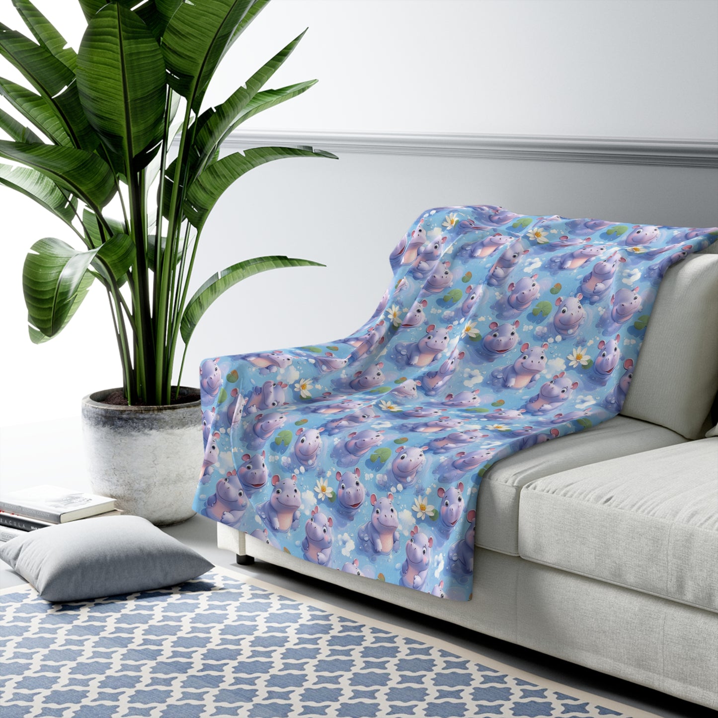 Cozy Hippo Sherpa Fleece Blanket, Soft Throw for Kids, Perfect Gift for Baby Showers