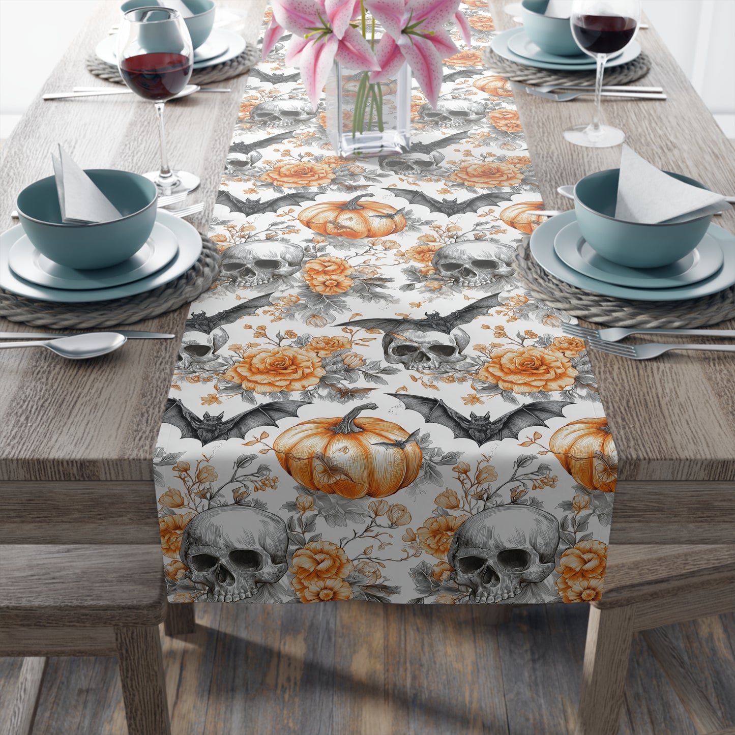 Spooky Elegance Table Runner - Halloween Decor, Fall Table Centerpiece, Cotton Tablecloth, Party Decoration, Autumn Theme