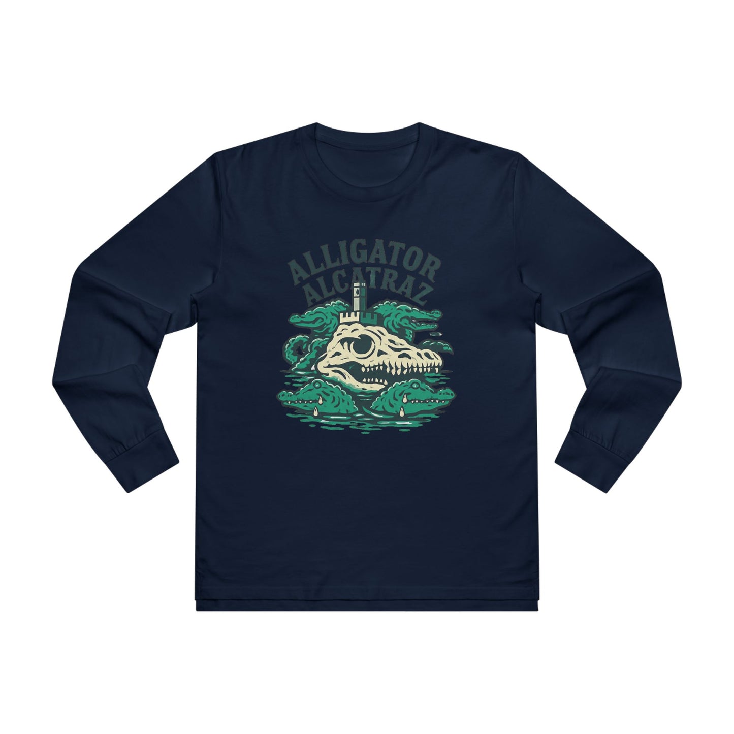 Alligator Alcatraz Longsleeve Tee for Men | Casual Style, Gift for Adventurers, Unique Graphic Tee, Eco-Friendly Fashion, Perfect for Travel