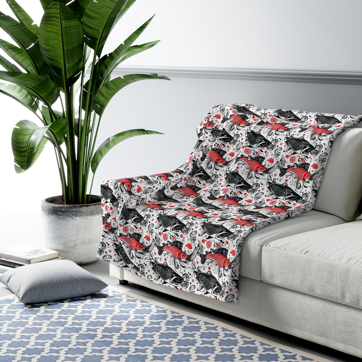 Cozy Sherpa Fleece Blanket with Whimsical Fish Design, Perfect Gift for Home Decor, Holidays, or Picnics, Soft Plush Throw