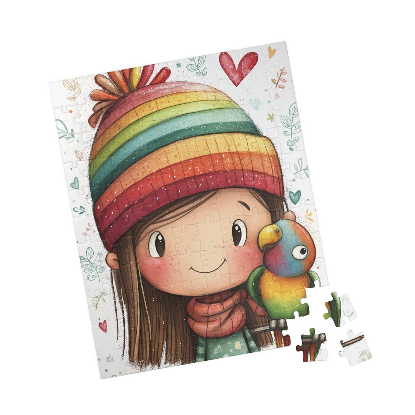 Colorful Girl and Parrot Puzzle - Fun Family Activity, Rainbow-Themed Kids Puzzle, Perfect Gift for Kids
