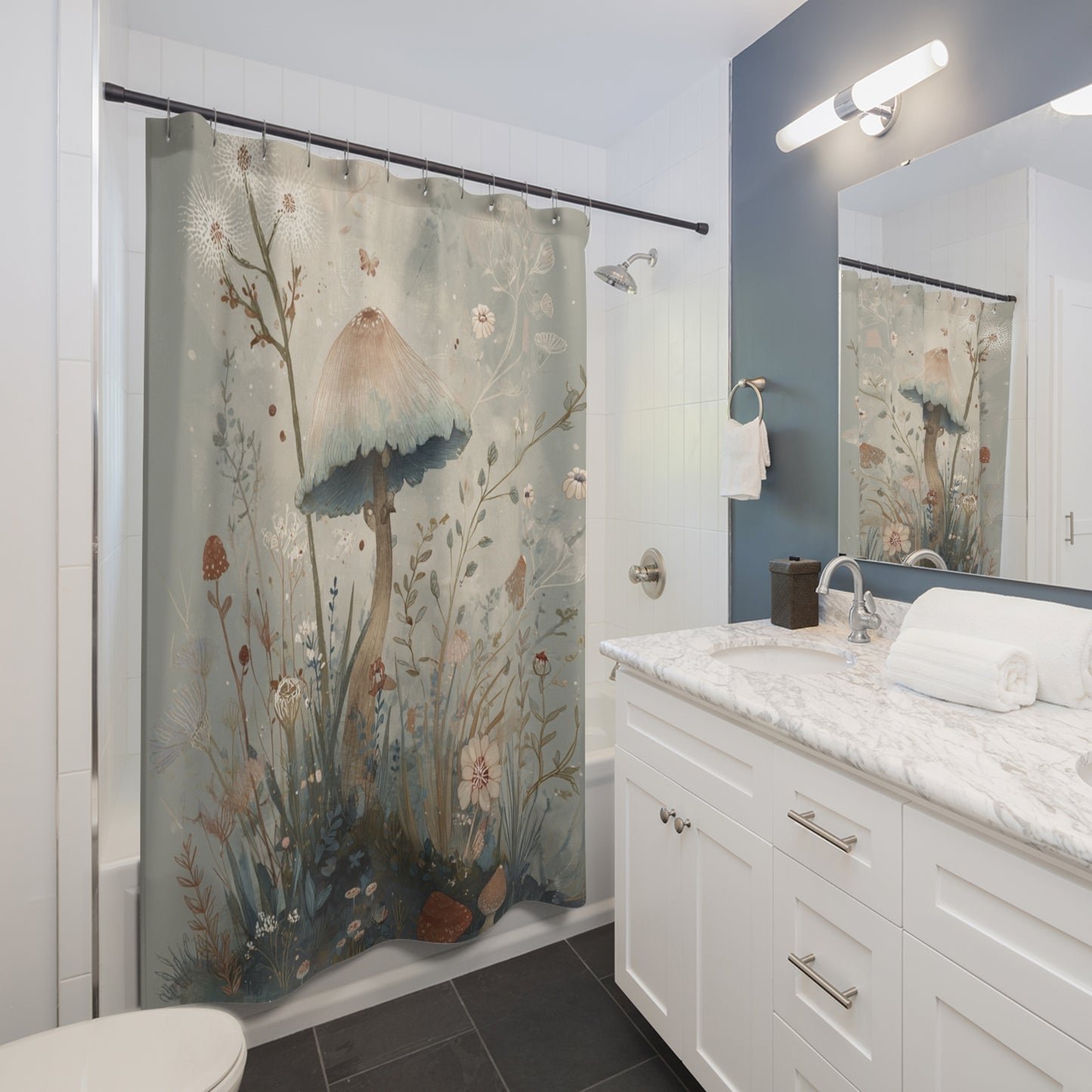 Whimsical Mushroom Shower Curtain - Nature-Inspired Bathroom Decor, Boho Chic, Bathroom Accessory, Gift for Nature Lovers, Floral Design