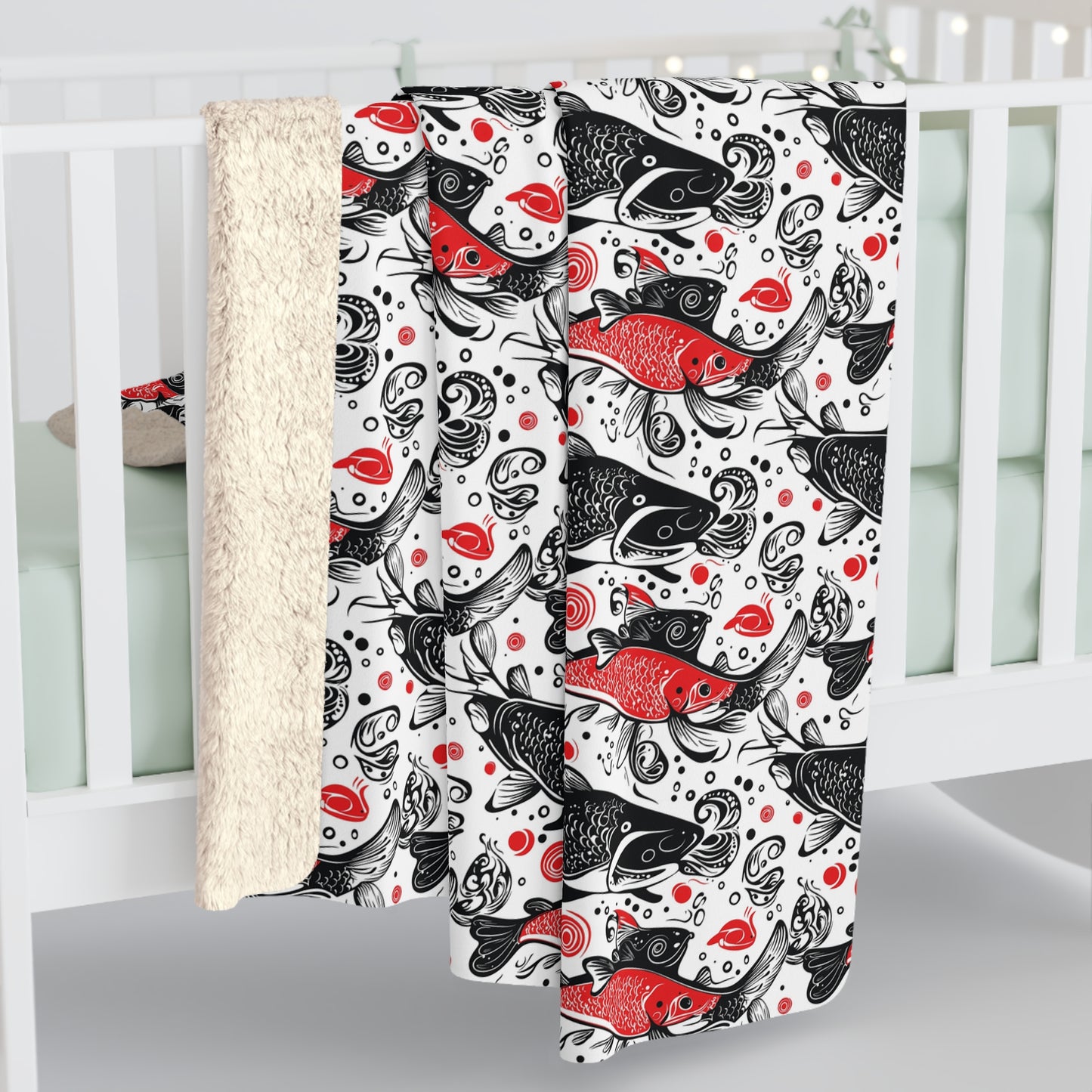 Cozy Sherpa Fleece Blanket with Whimsical Fish Design, Perfect Gift for Home Decor, Holidays, or Picnics, Soft Plush Throw
