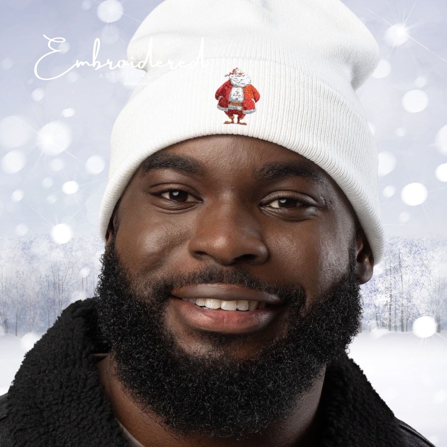 Festive Santa Knit Beanie, Holiday Beanie Hat, Christmas Gift, Winter Warmth, Embroidered Beanie, Unisex Accessories