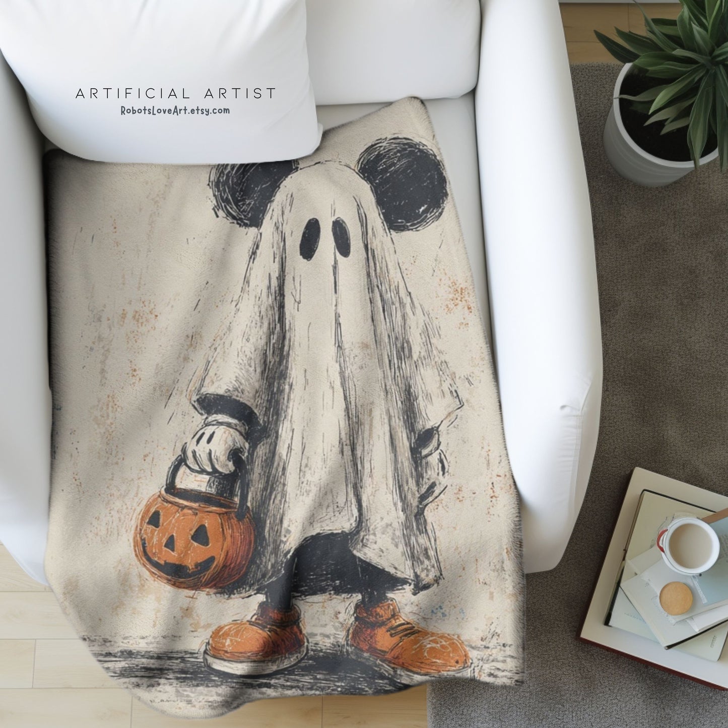 Cozy Halloween Velveteen Plush Blanket, Fall Decor, Trick-or-Treat Gift, Soft Throw for Kids & Adults, Spooky Home Accents