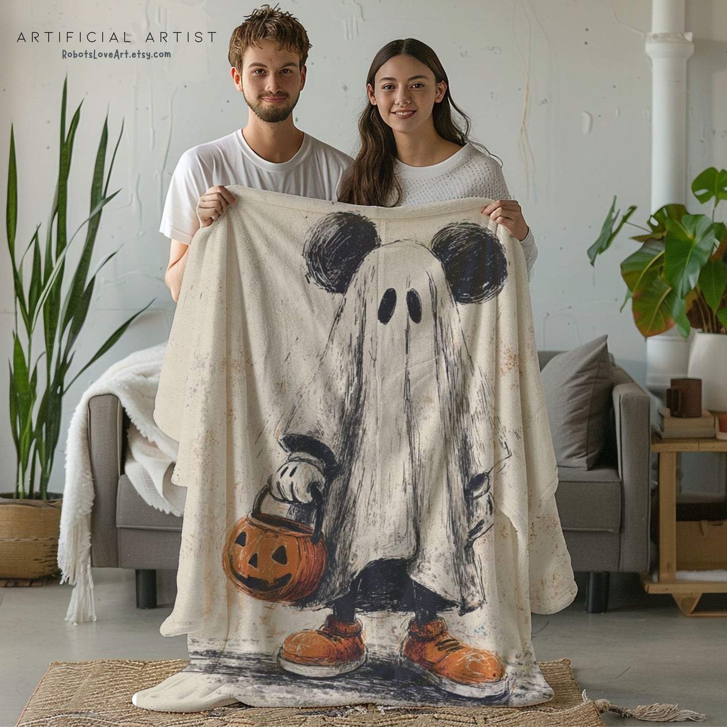 Cozy Halloween Velveteen Plush Blanket, Fall Decor, Trick-or-Treat Gift, Soft Throw for Kids & Adults, Spooky Home Accents