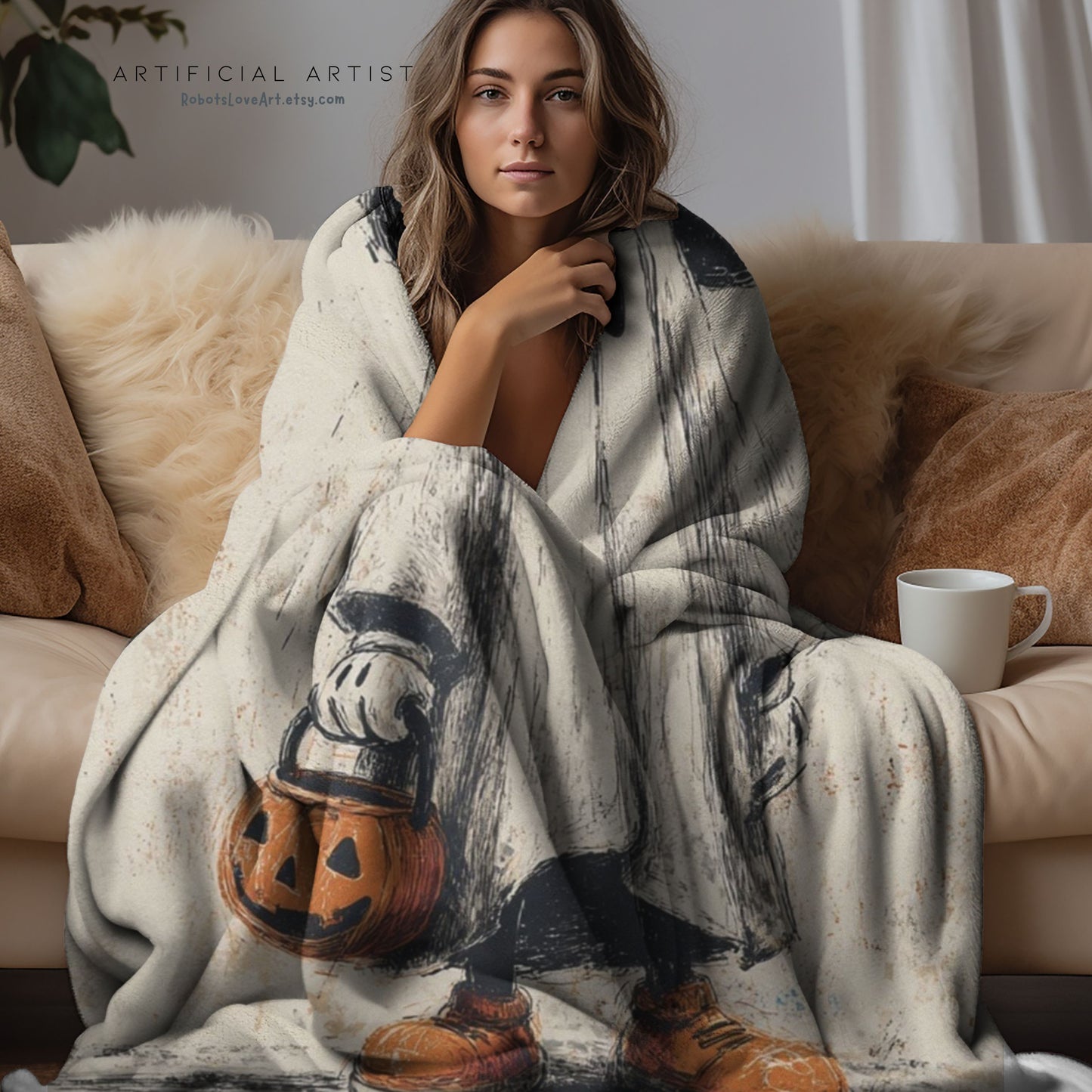Cozy Halloween Velveteen Plush Blanket, Fall Decor, Trick-or-Treat Gift, Soft Throw for Kids & Adults, Spooky Home Accents