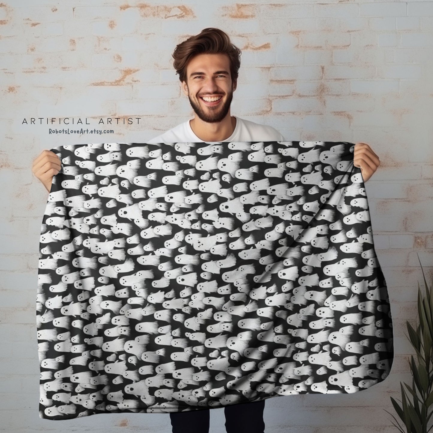 Ghostly Velveteen Plush Blanket for Cozy Nights, Halloween Decor, Gift Idea, Soft Throw Blanket, Living Room Accessory