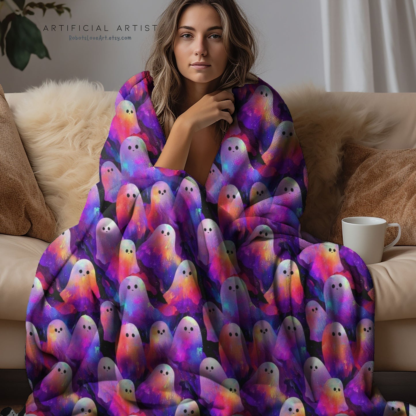 Ghostly Plush Blanket for Cozy Nights, Halloween Decor, Soft Throw, Home Comfort, Gift for Kids