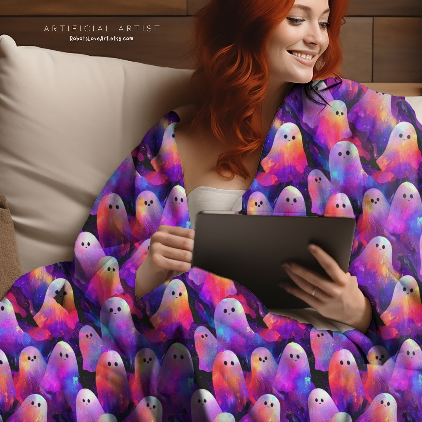 Ghostly Plush Blanket for Cozy Nights, Halloween Decor, Soft Throw, Home Comfort, Gift for Kids