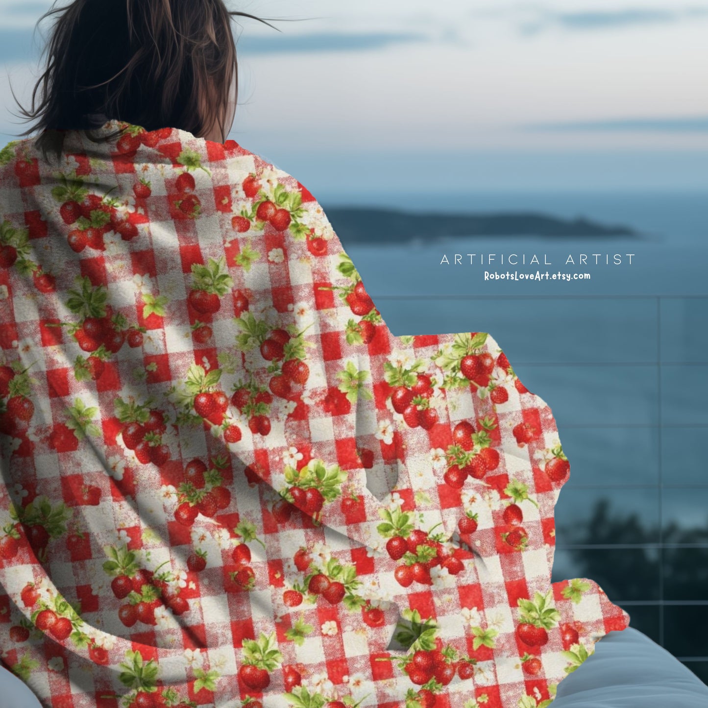 Cozy Strawberry Picnic Velveteen Plush Blanket, Soft Throw Blanket, Home Decor, Gift for All Occasions, Cozy Living Room Accessory