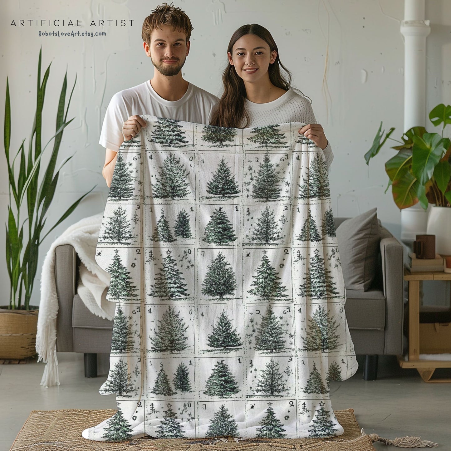 Cozy Christmas Tree Velveteen Plush Blanket | Soft Holiday Throw for Home Decor, Gift for Winter, Snuggle Up Blanket, Warm Blanket