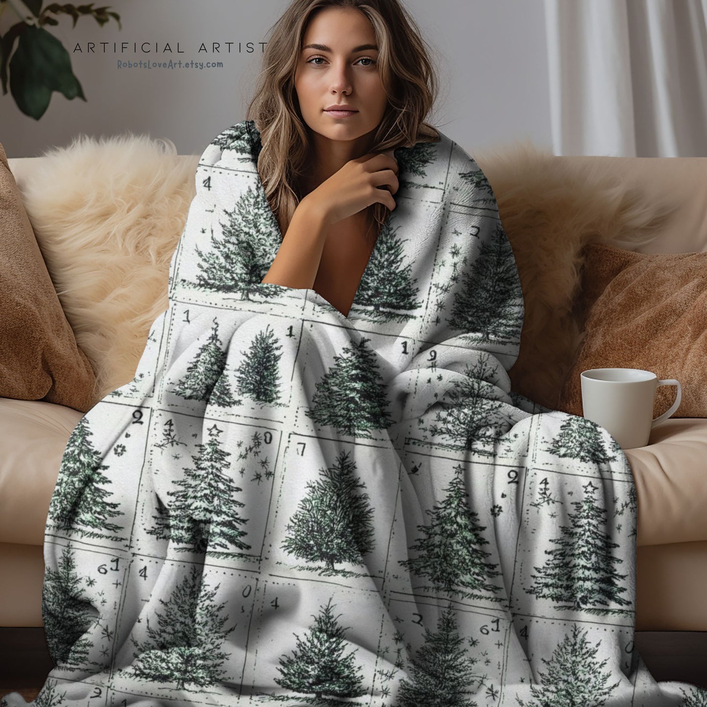 Cozy Christmas Tree Velveteen Plush Blanket | Soft Holiday Throw for Home Decor, Gift for Winter, Snuggle Up Blanket, Warm Blanket