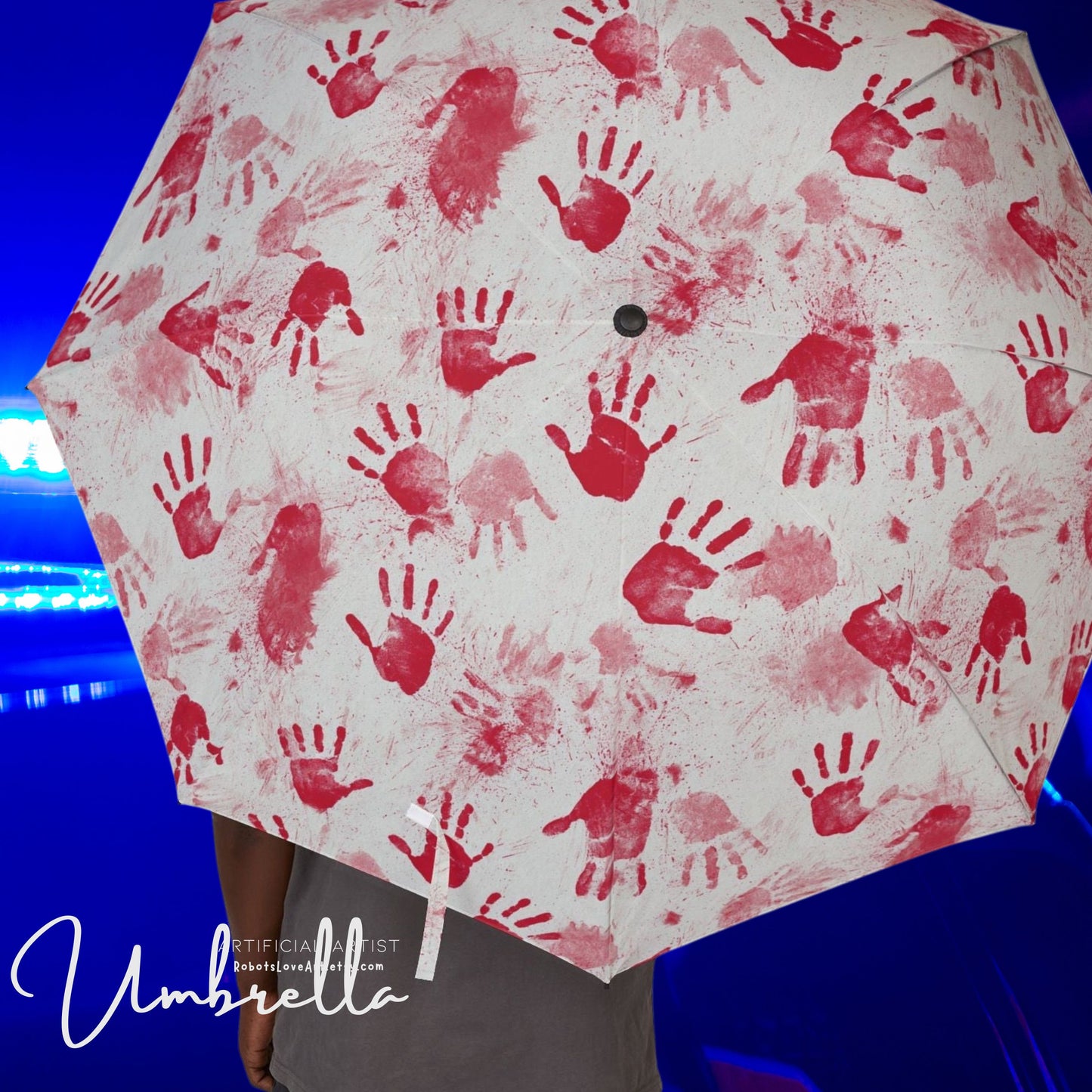 Artistic Red Handprint Umbrella, Rainy Day Essential