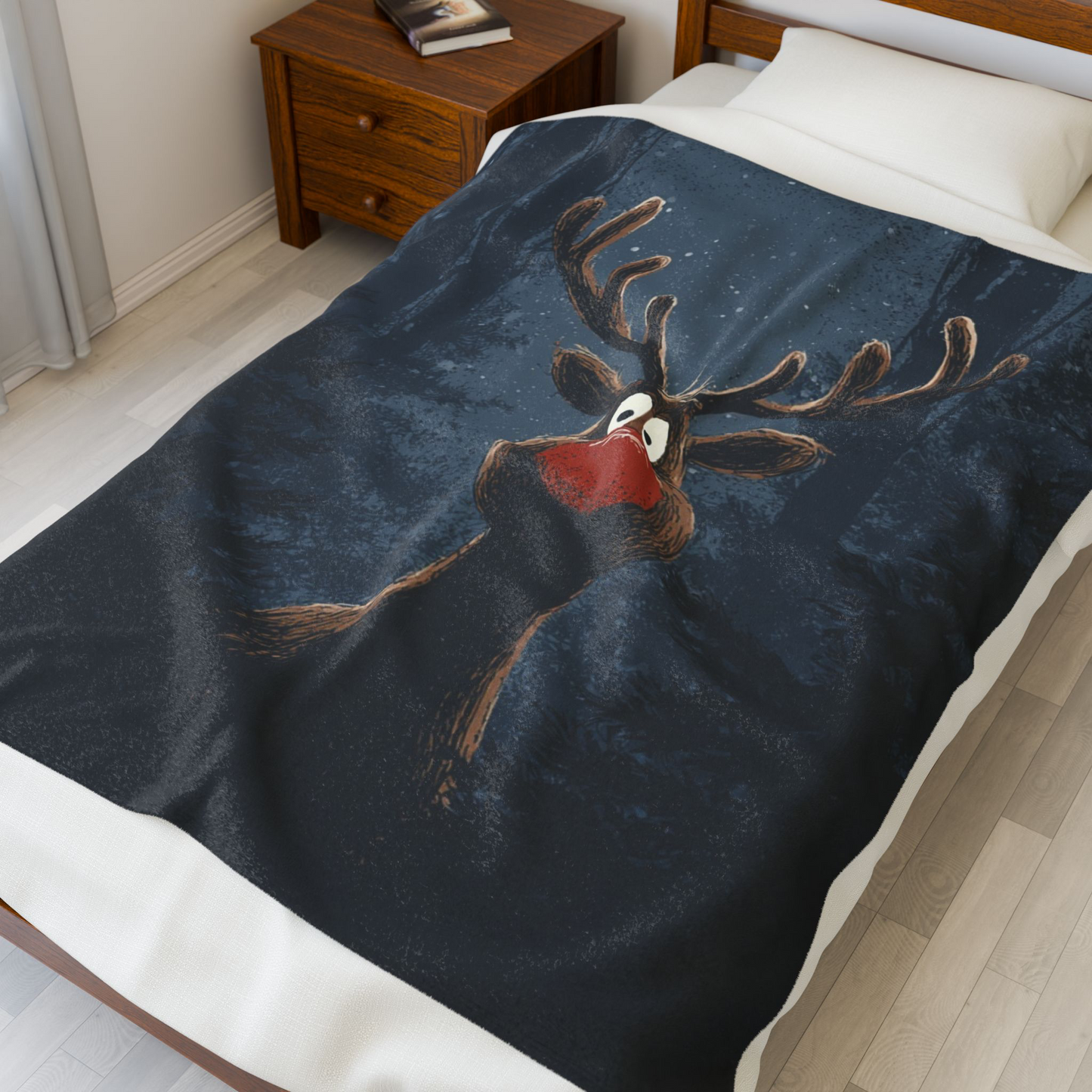 Cozy Holiday Rudolf Plaid Velveteen Plush Blanket, Perfect Gift for Christmas