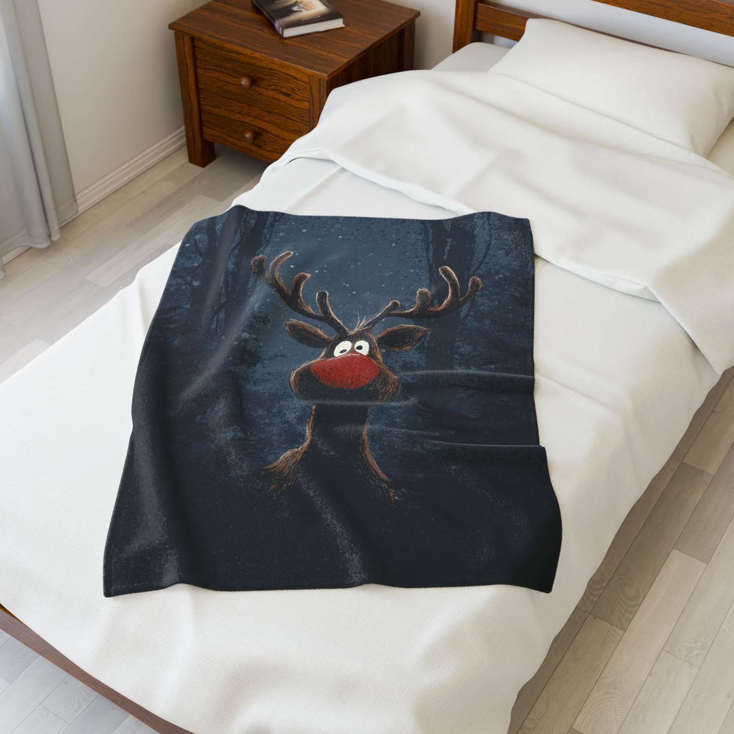 Cozy Holiday Rudolf Plaid Velveteen Plush Blanket, Perfect Gift for Christmas