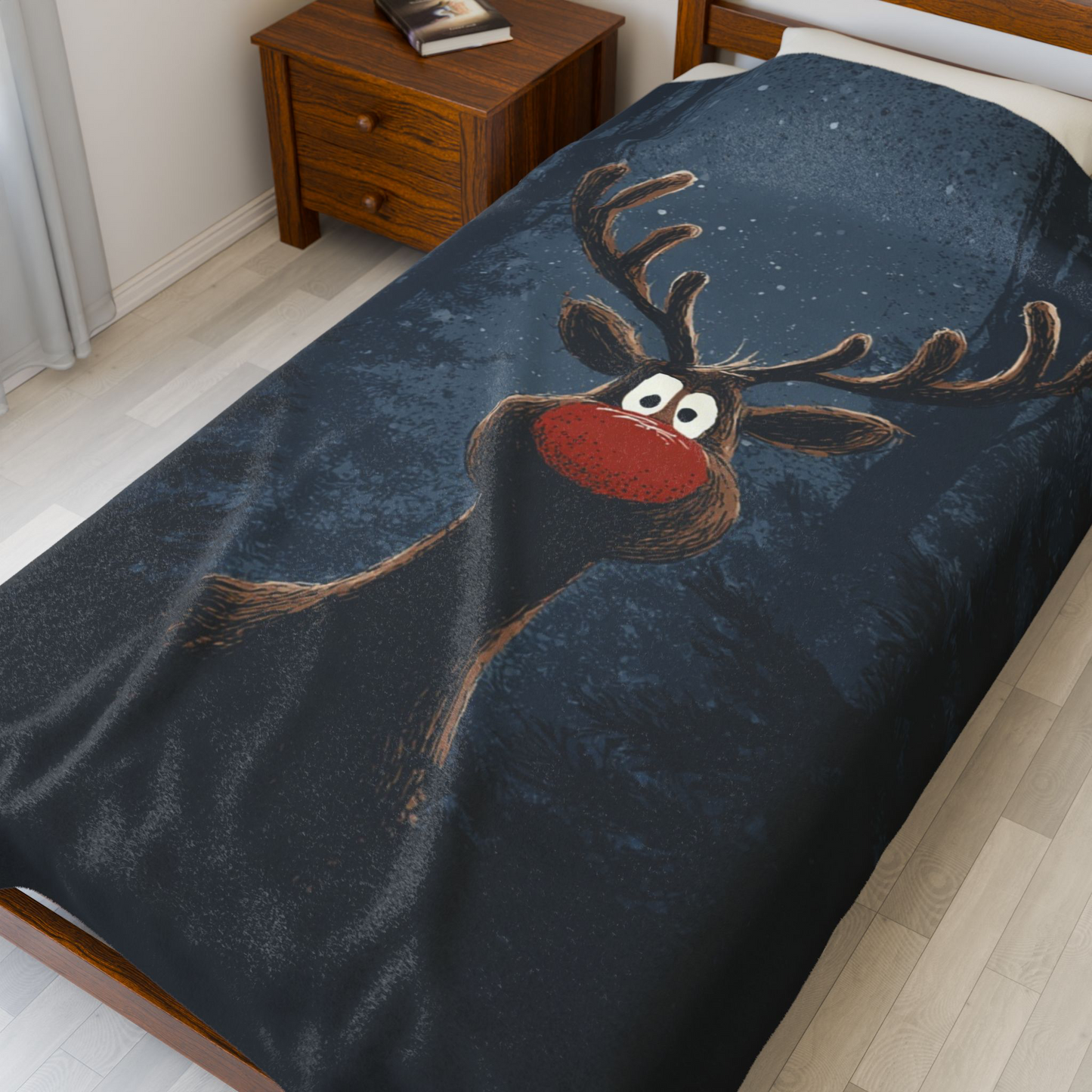 Cozy Holiday Rudolf Plaid Velveteen Plush Blanket, Perfect Gift for Christmas