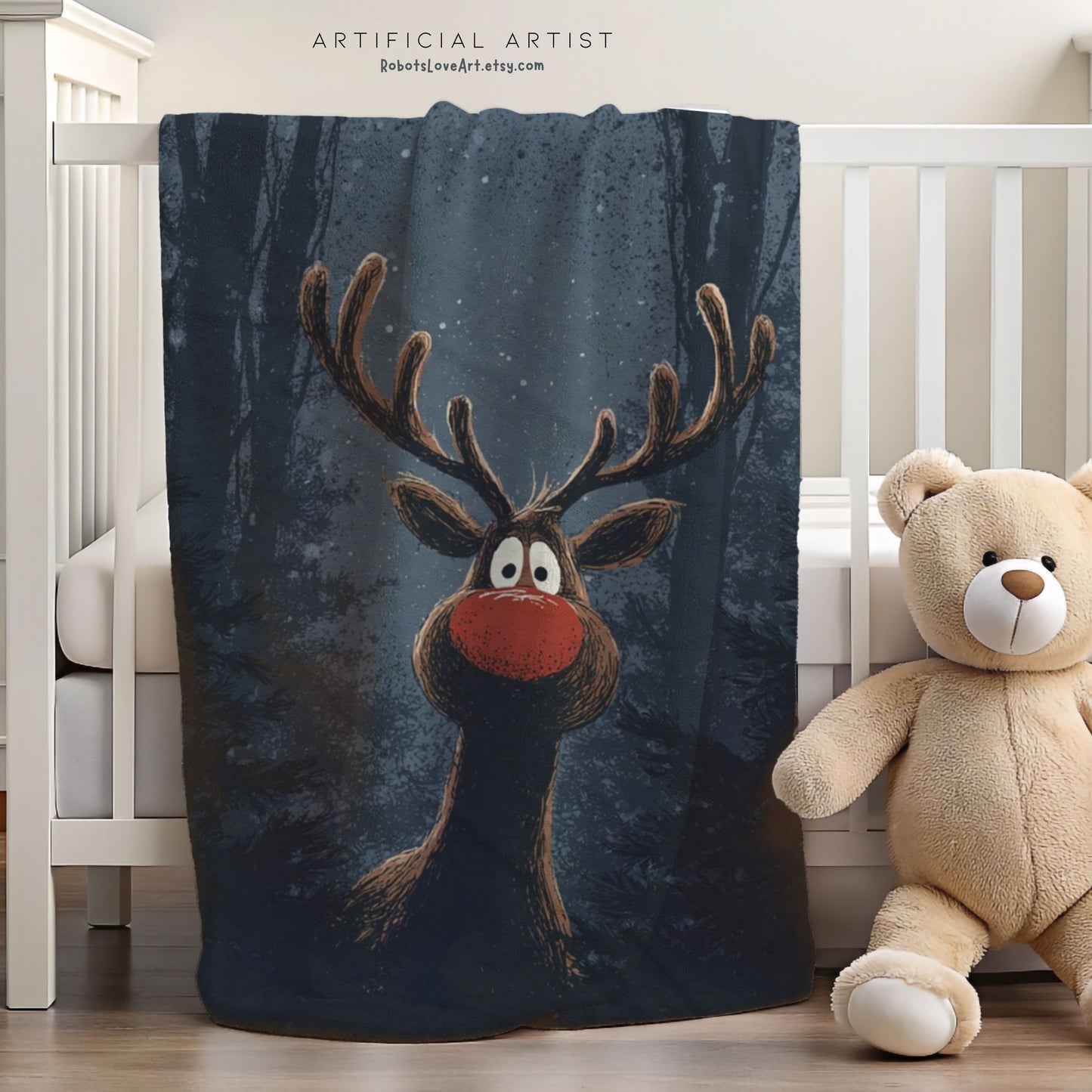 Cozy Holiday Rudolf Plaid Velveteen Plush Blanket, Perfect Gift for Christmas