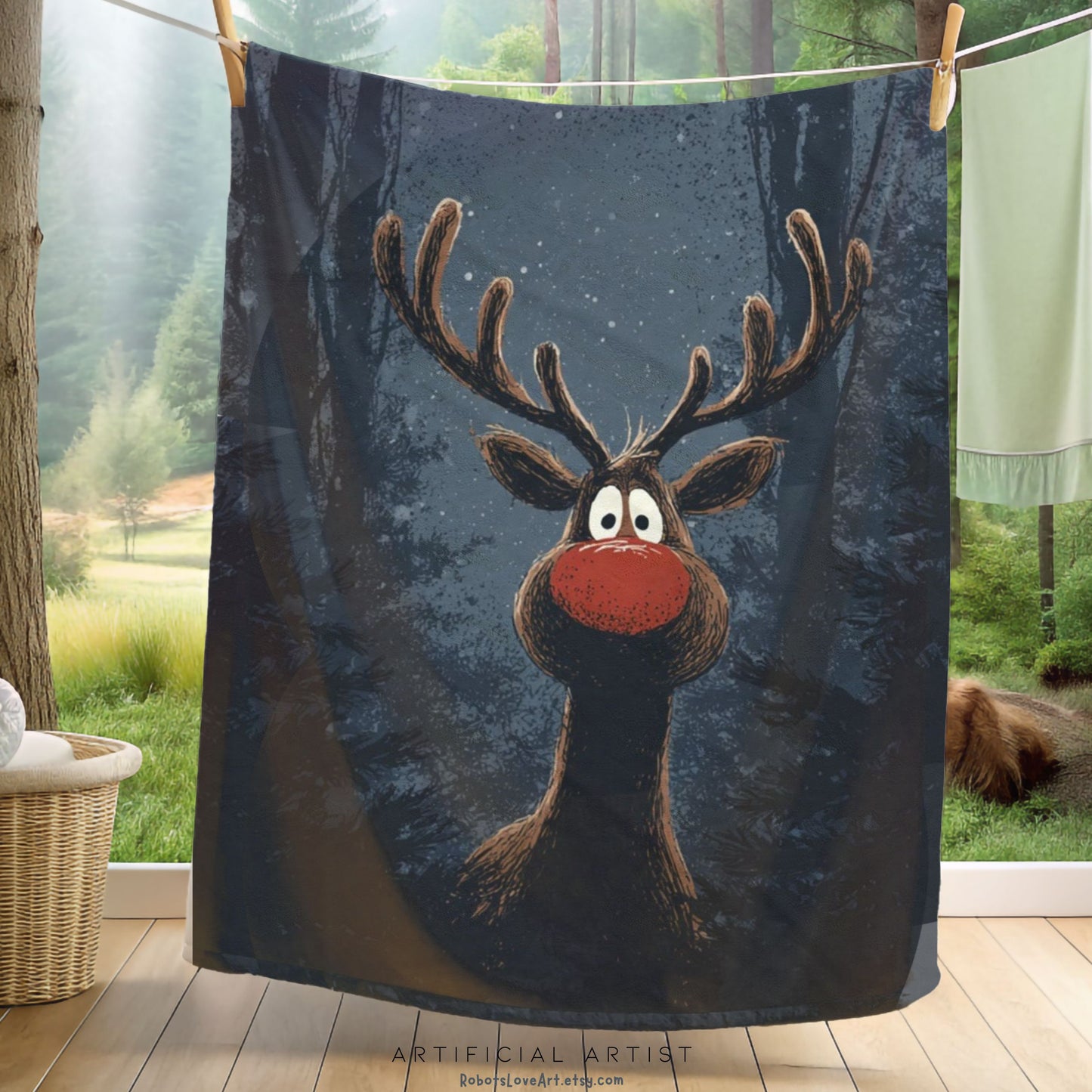Cozy Holiday Rudolf Plaid Velveteen Plush Blanket, Perfect Gift for Christmas