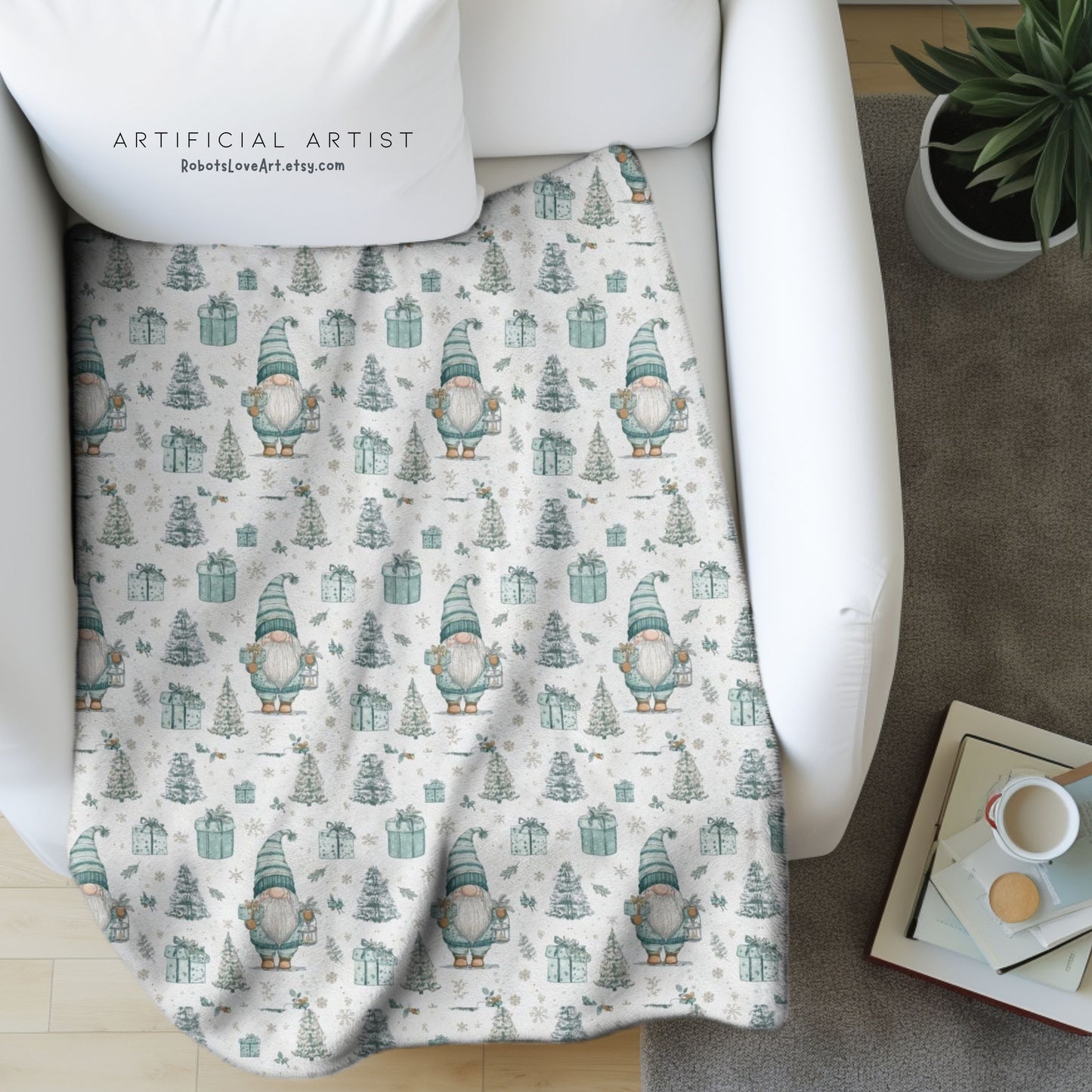 Cozy Velveteen Plush Blanket - Winter Gnomes Design, Perfect for Holiday Decor, Snuggling, Gift for Friends, Home Warmth