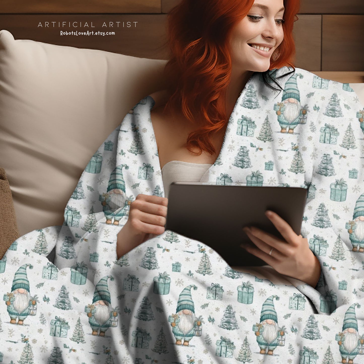 Cozy Velveteen Plush Blanket - Winter Gnomes Design, Perfect for Holiday Decor, Snuggling, Gift for Friends, Home Warmth