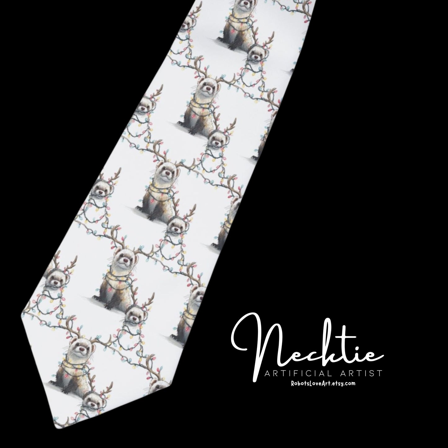 Necktie Otters in Xmas Lights White Background