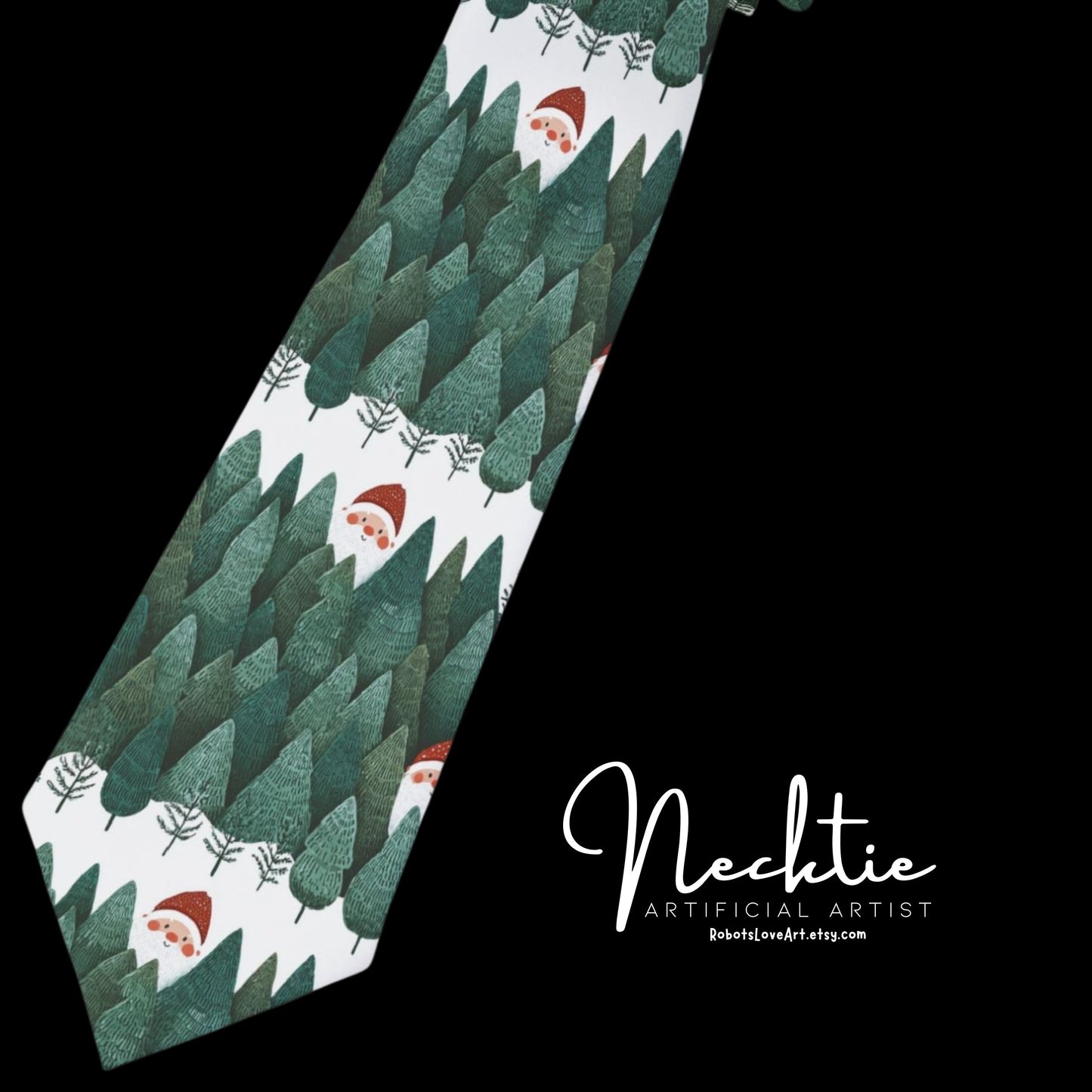 Santa Peeking through Forest Pattern Tie, Holiday Gift for Him, Eco-Friendly Accessory