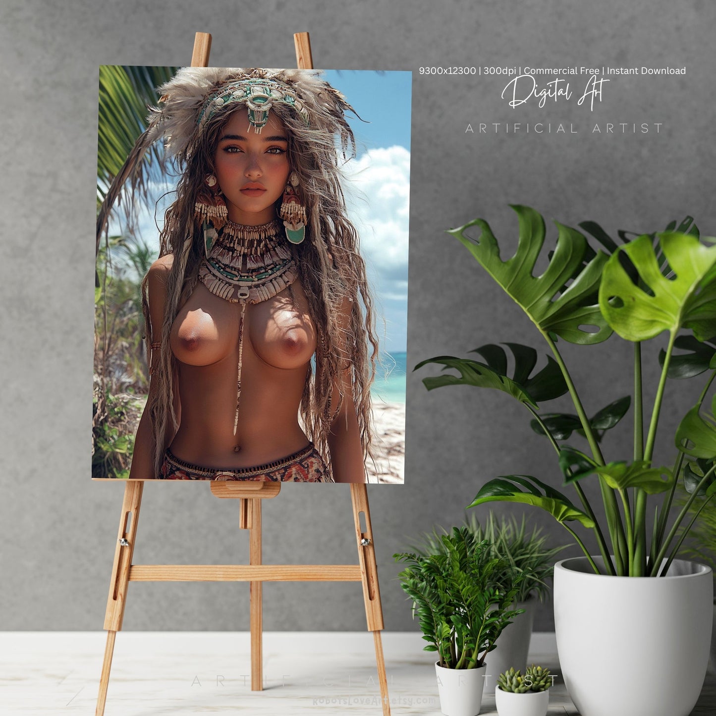 Sexy Topless Island Babe | Instant Download | Digital AI Art