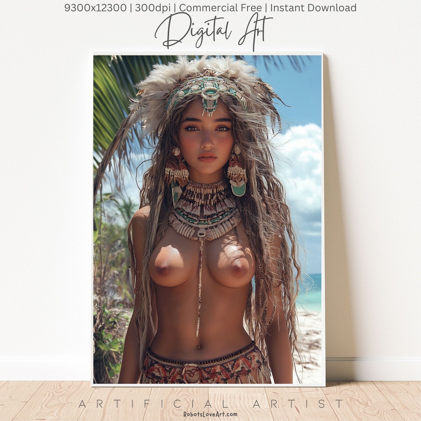 Sexy Topless Island Babe | Instant Download | Digital AI Art