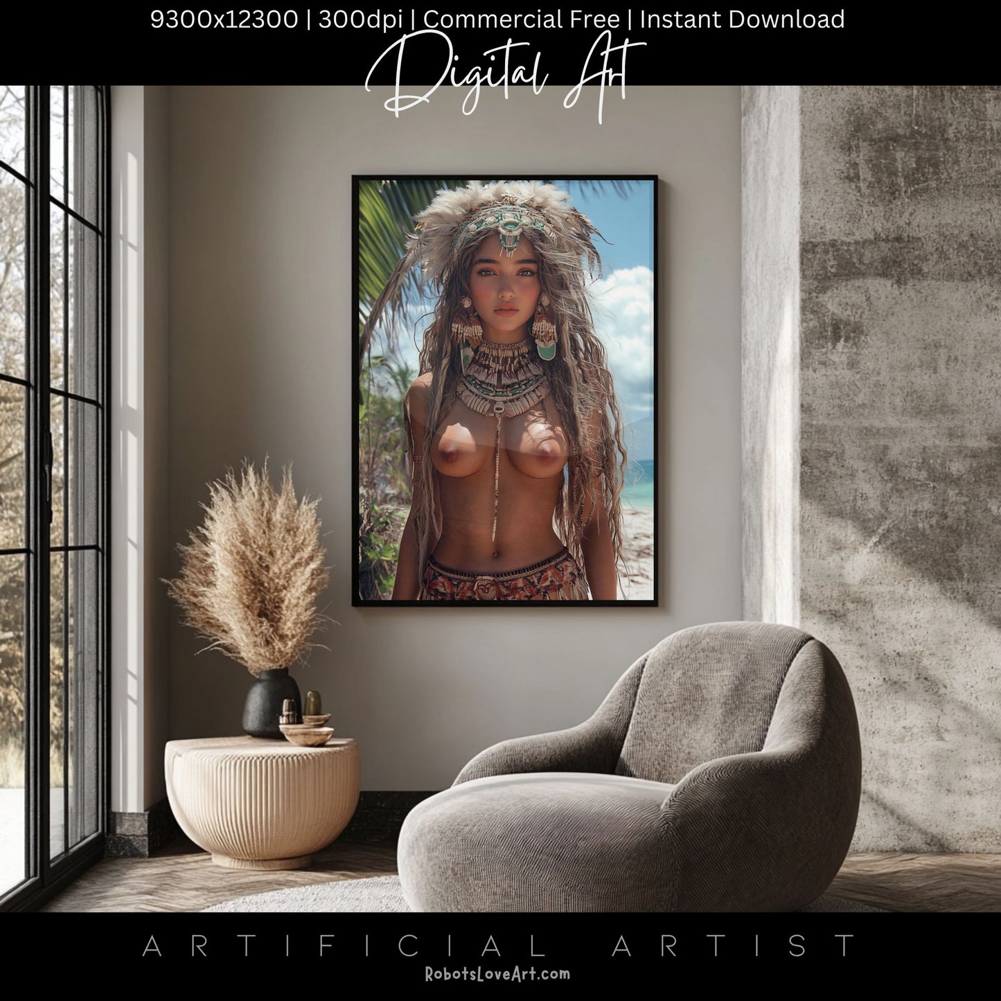 Sexy Topless Island Babe | Instant Download | Digital AI Art