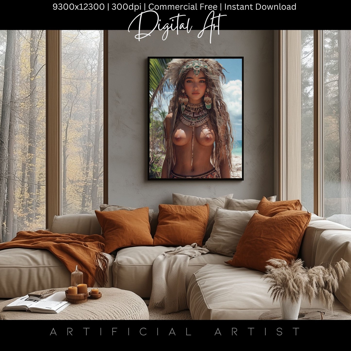 Sexy Topless Island Babe | Instant Download | Digital AI Art