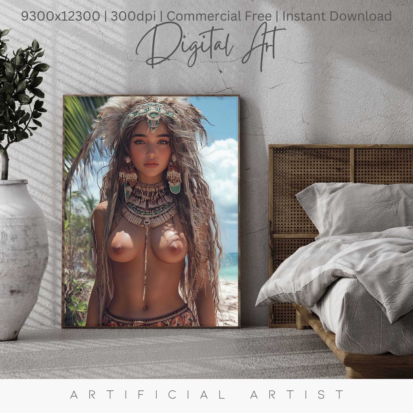 Sexy Topless Island Babe | Instant Download | Digital AI Art