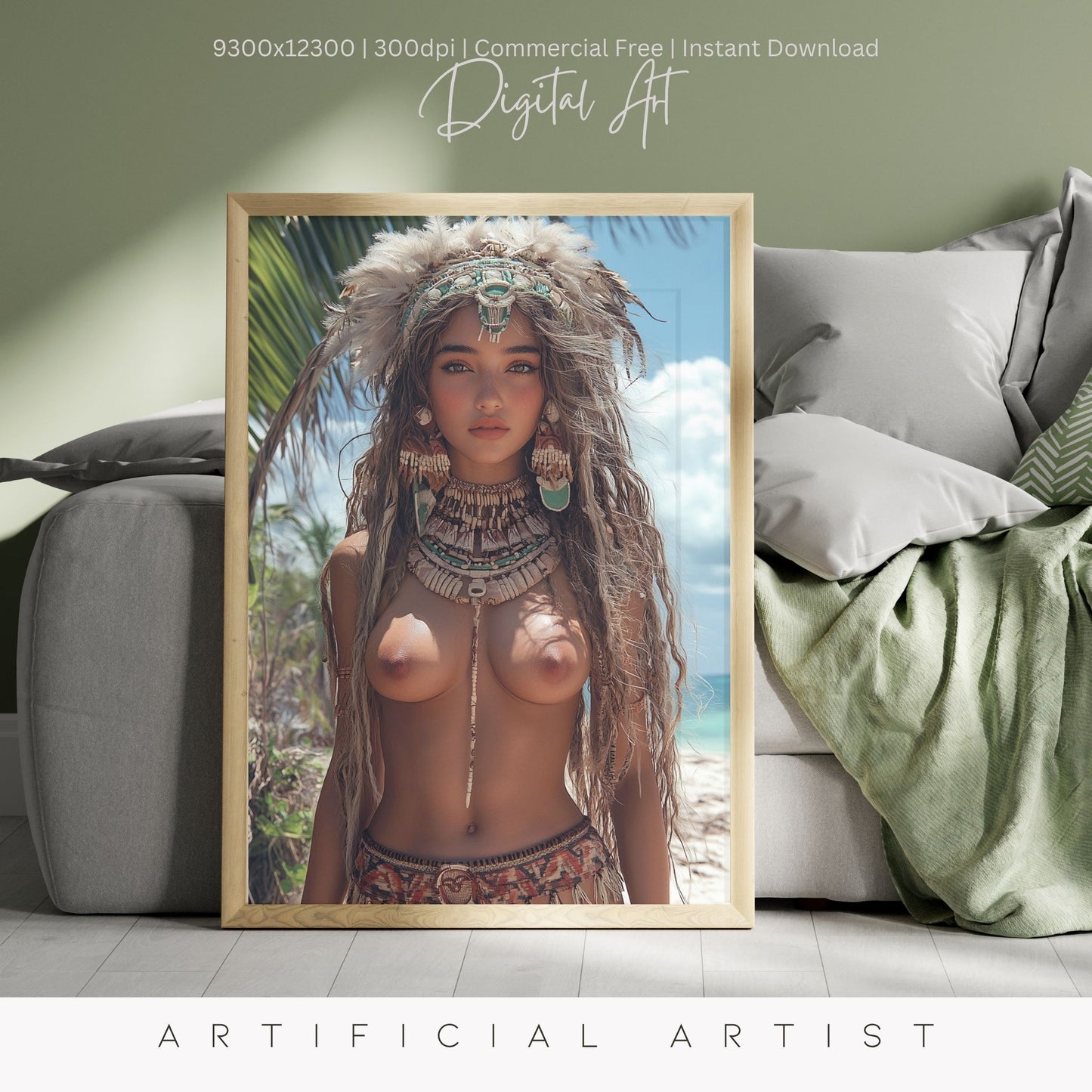 Sexy Topless Island Babe | Instant Download | Digital AI Art