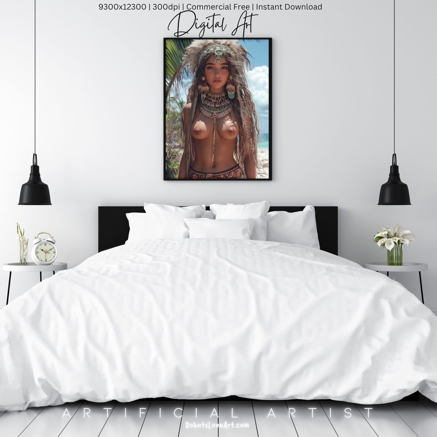 Sexy Topless Island Babe | Instant Download | Digital AI Art