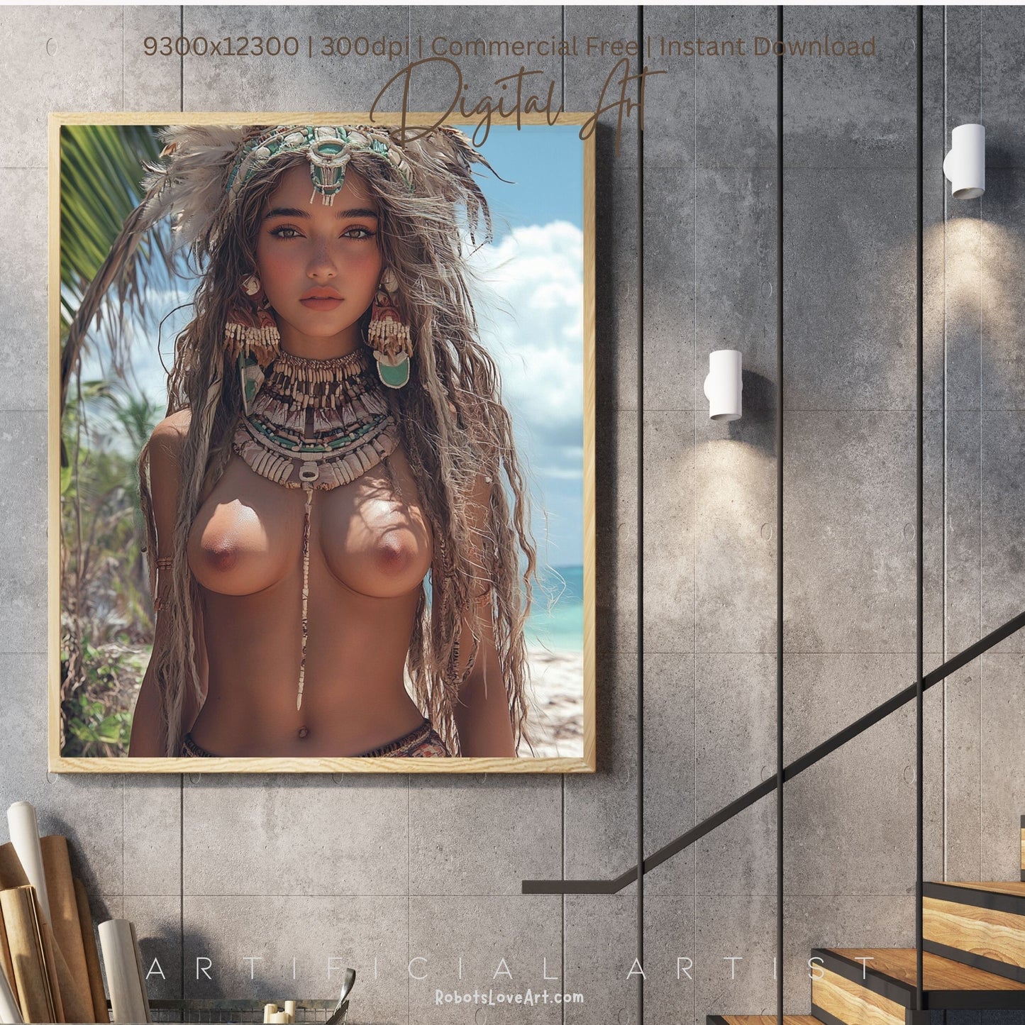 Sexy Topless Island Babe | Instant Download | Digital AI Art