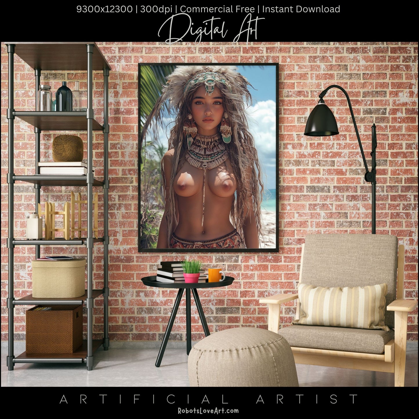 Sexy Topless Island Babe | Instant Download | Digital AI Art