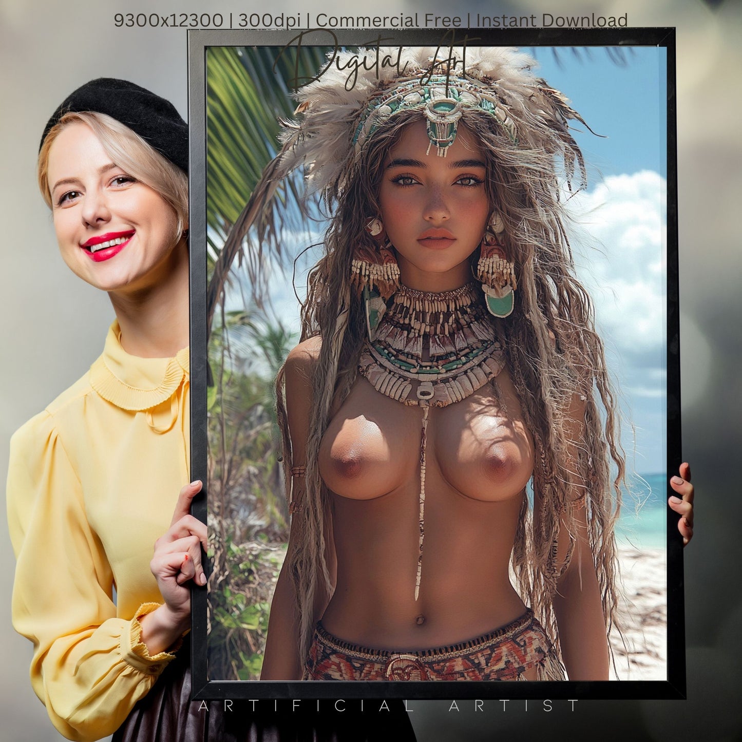 Sexy Topless Island Babe | Instant Download | Digital AI Art