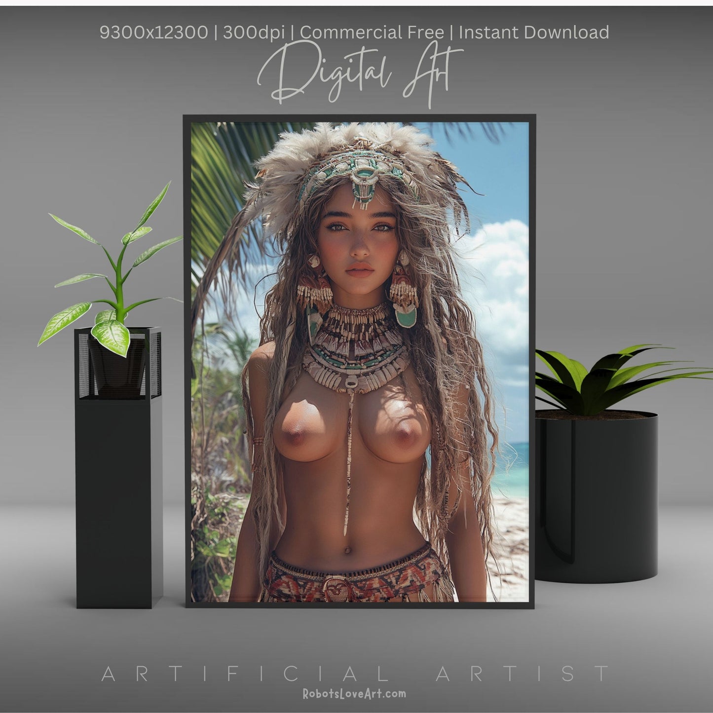 Sexy Topless Island Babe | Instant Download | Digital AI Art