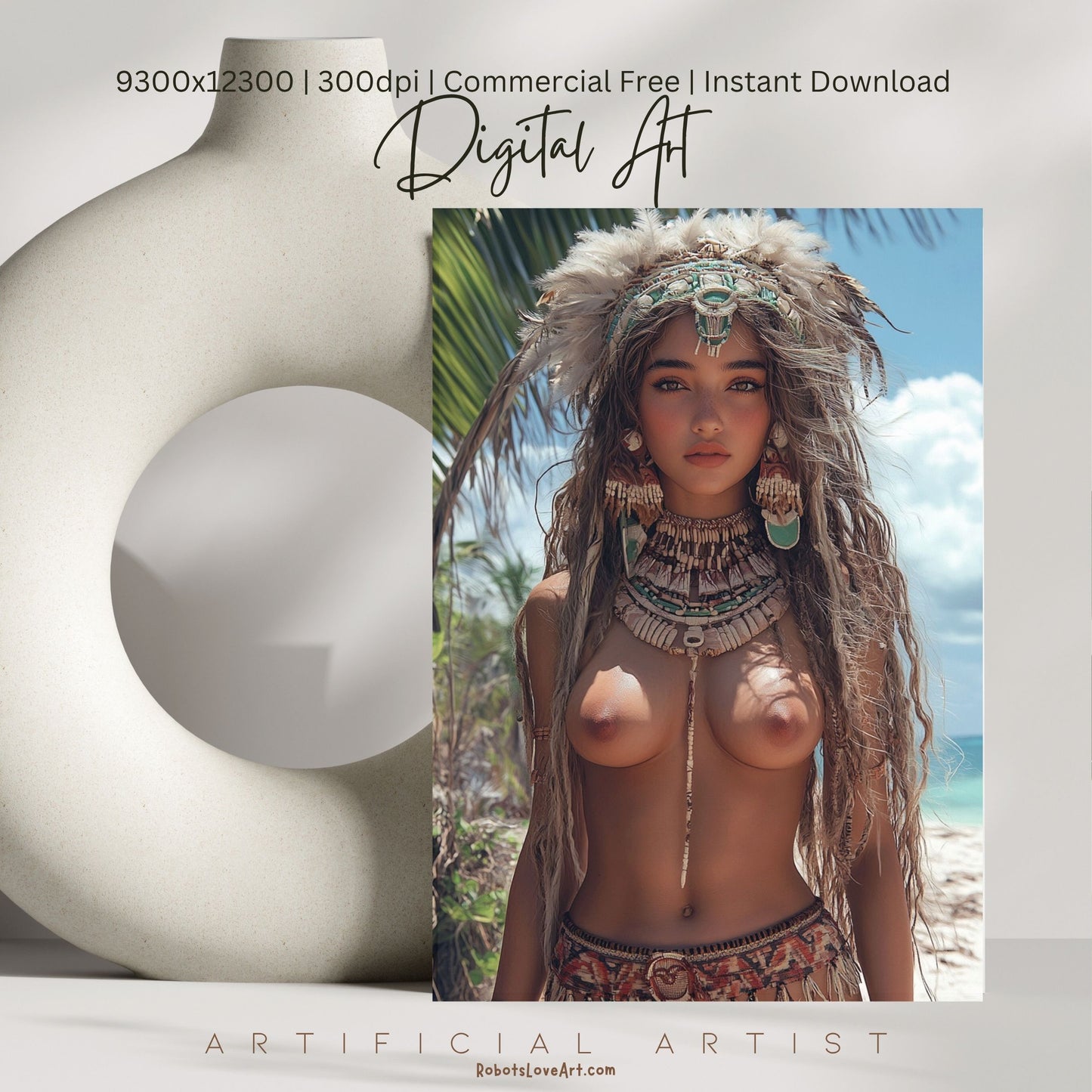 Sexy Topless Island Babe | Instant Download | Digital AI Art