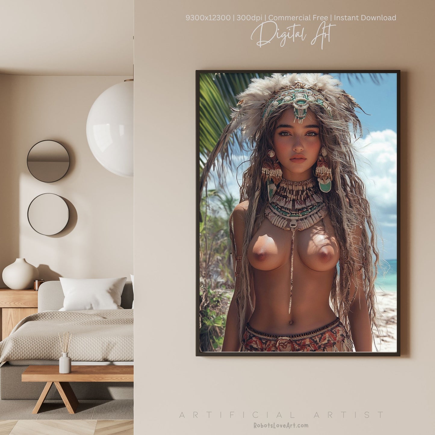 Sexy Topless Island Babe | Instant Download | Digital AI Art
