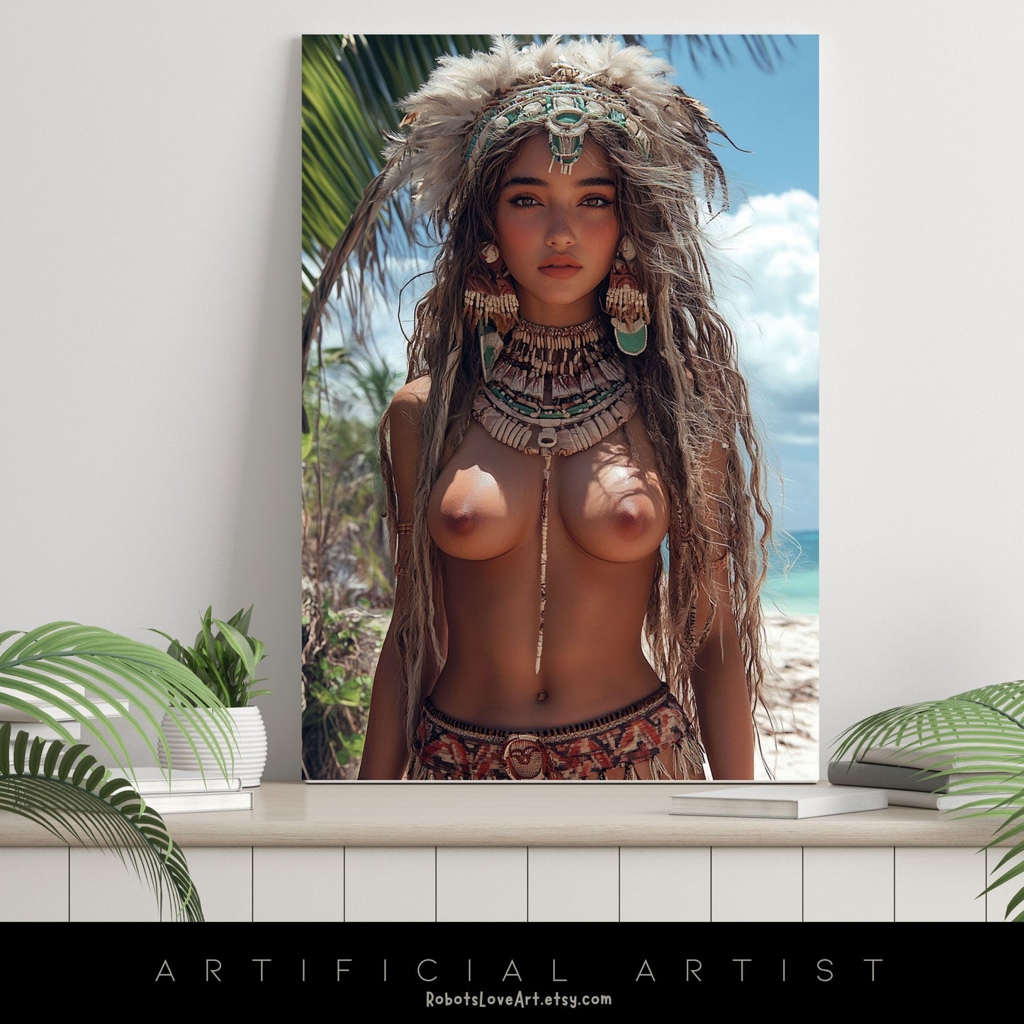 Sexy Topless Island Babe | Instant Download | Digital AI Art