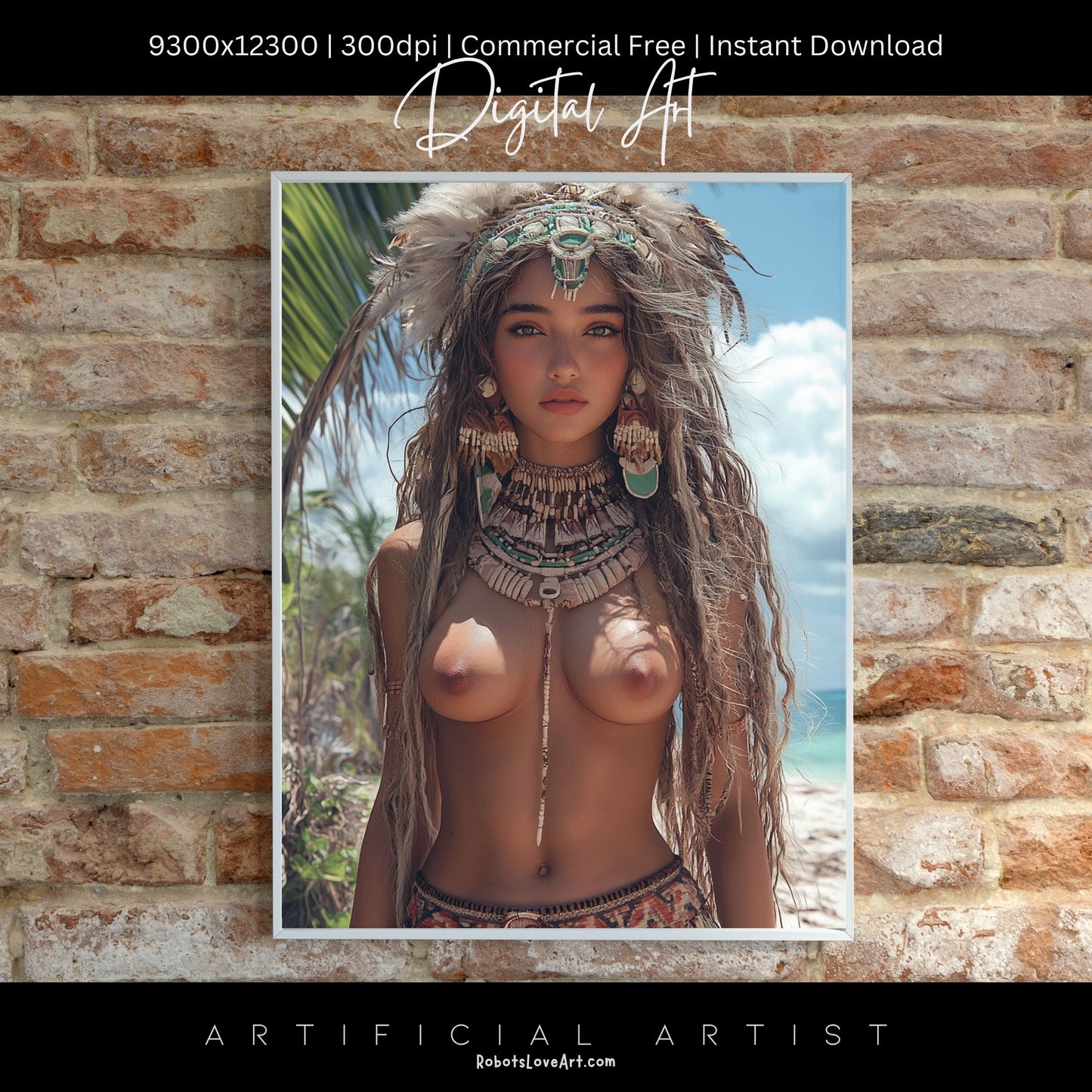 Sexy Topless Island Babe | Instant Download | Digital AI Art