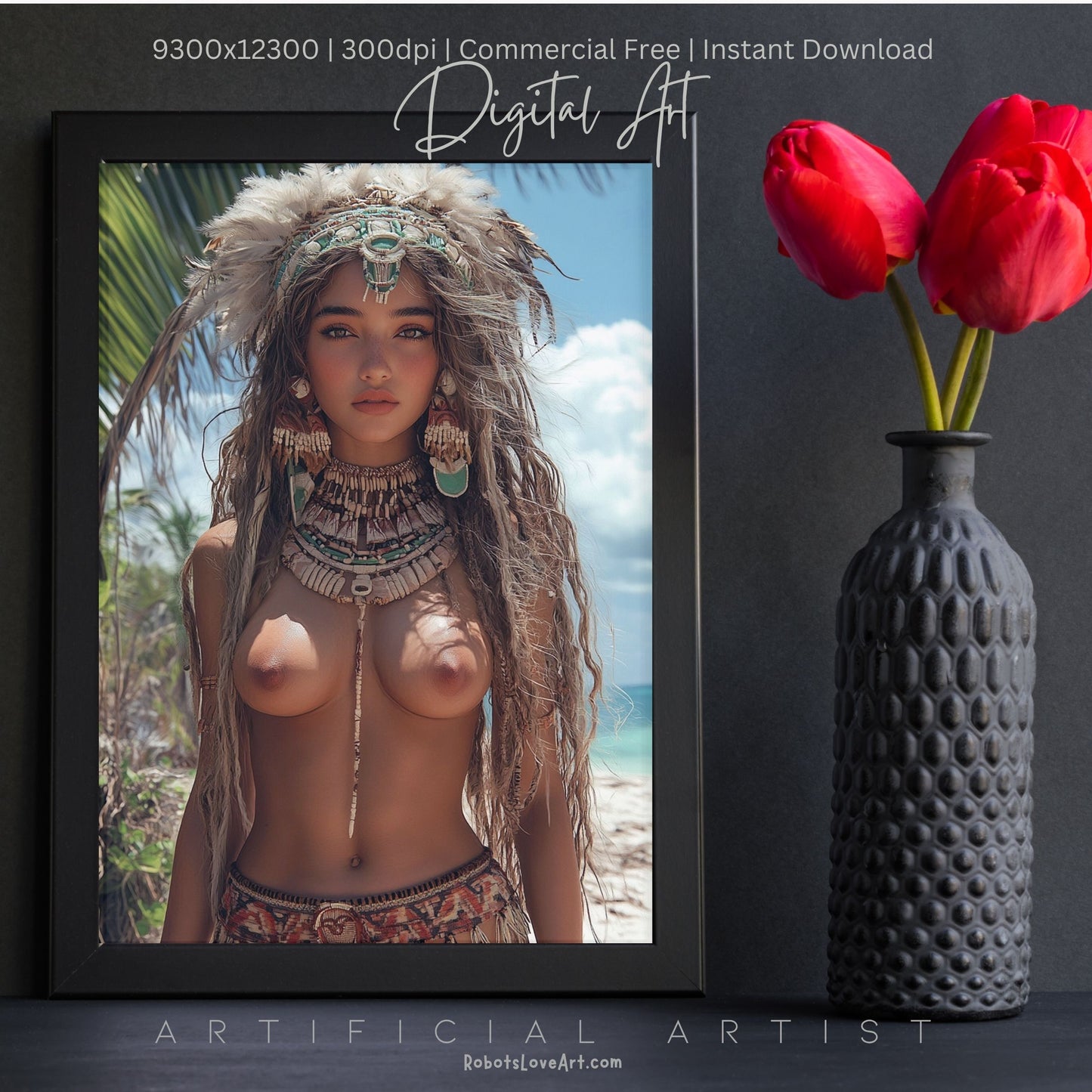 Sexy Topless Island Babe | Instant Download | Digital AI Art