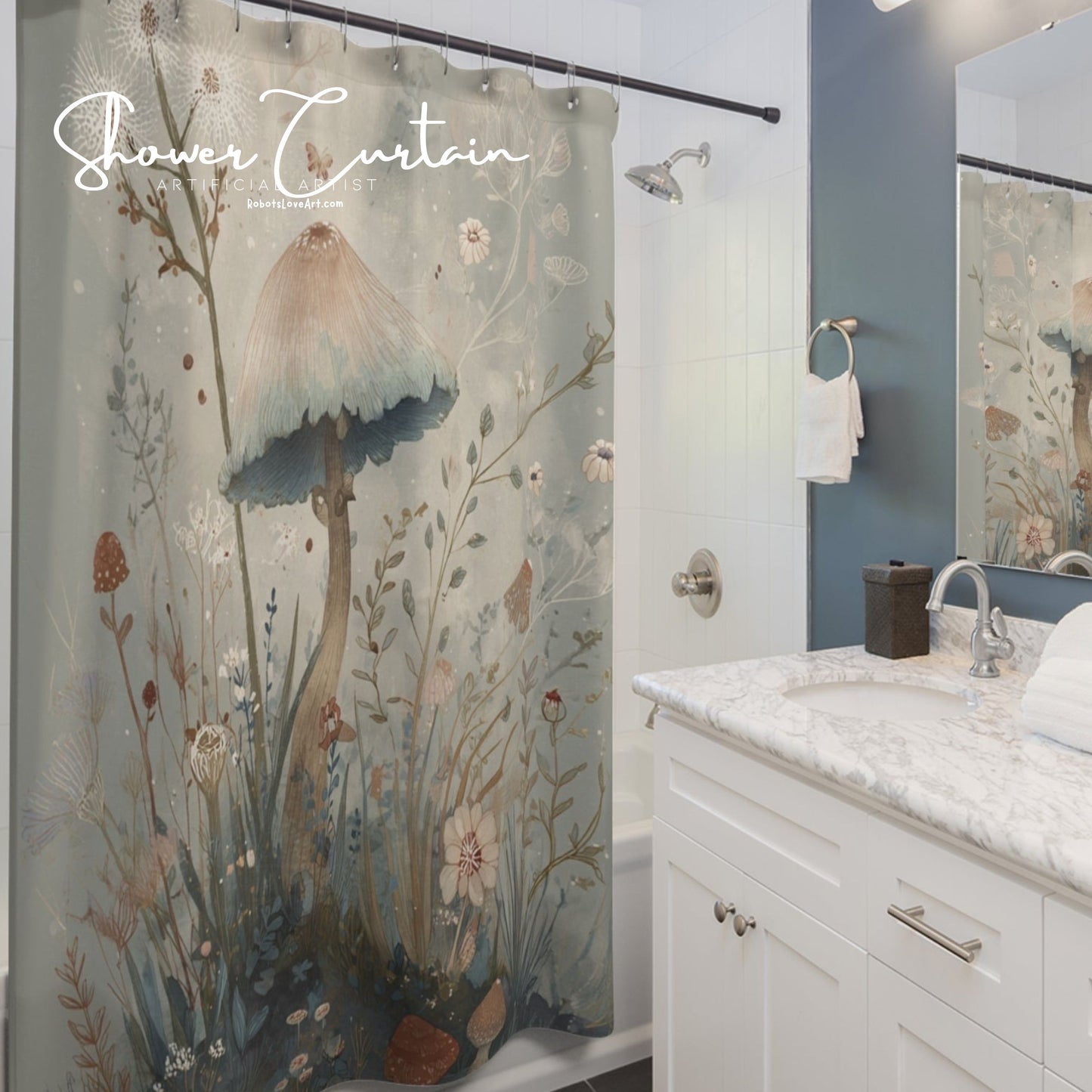 Whimsical Mushroom Shower Curtain - Nature-Inspired Bathroom Decor, Boho Chic, Bathroom Accessory, Gift for Nature Lovers, Floral Design