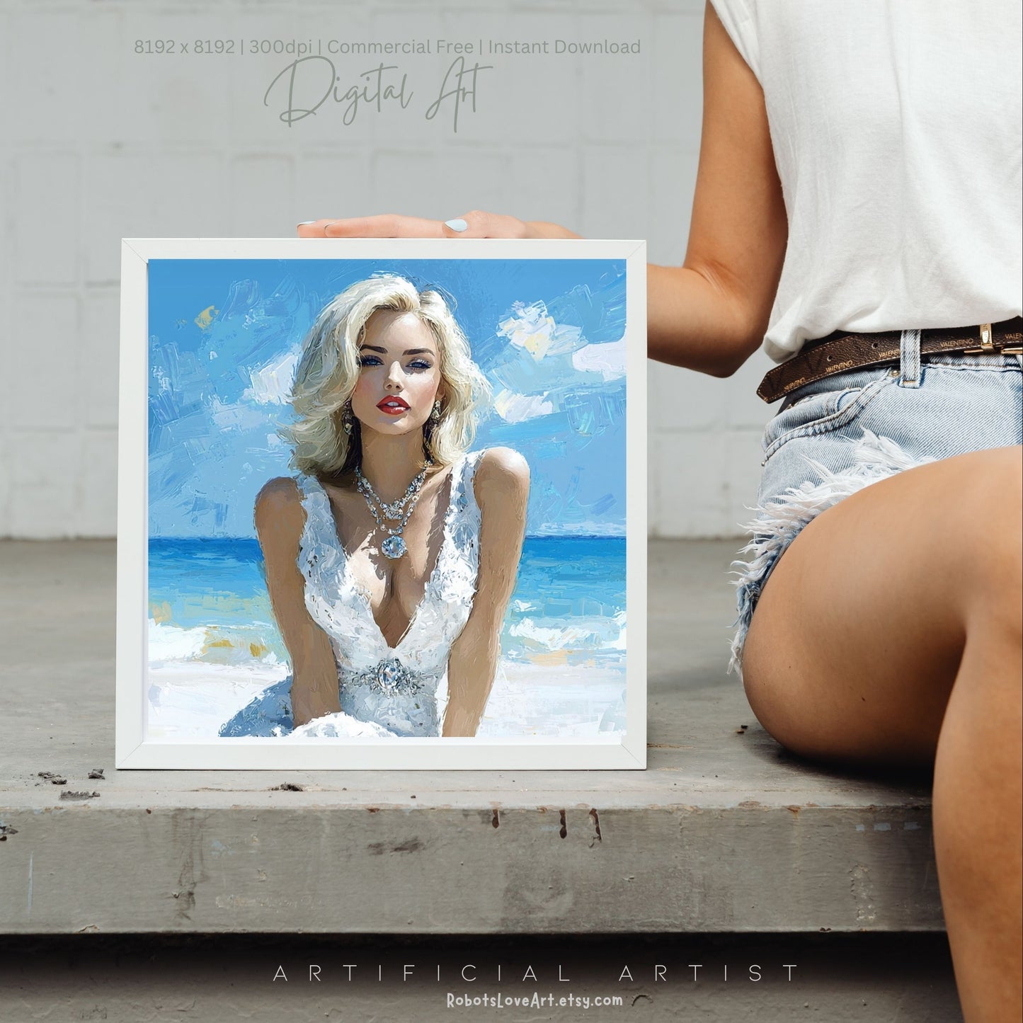 Sexy Blonde Beach Elegance| Instant Download | Fantasy Digital AI Art | Maralyn Monroe Inspired