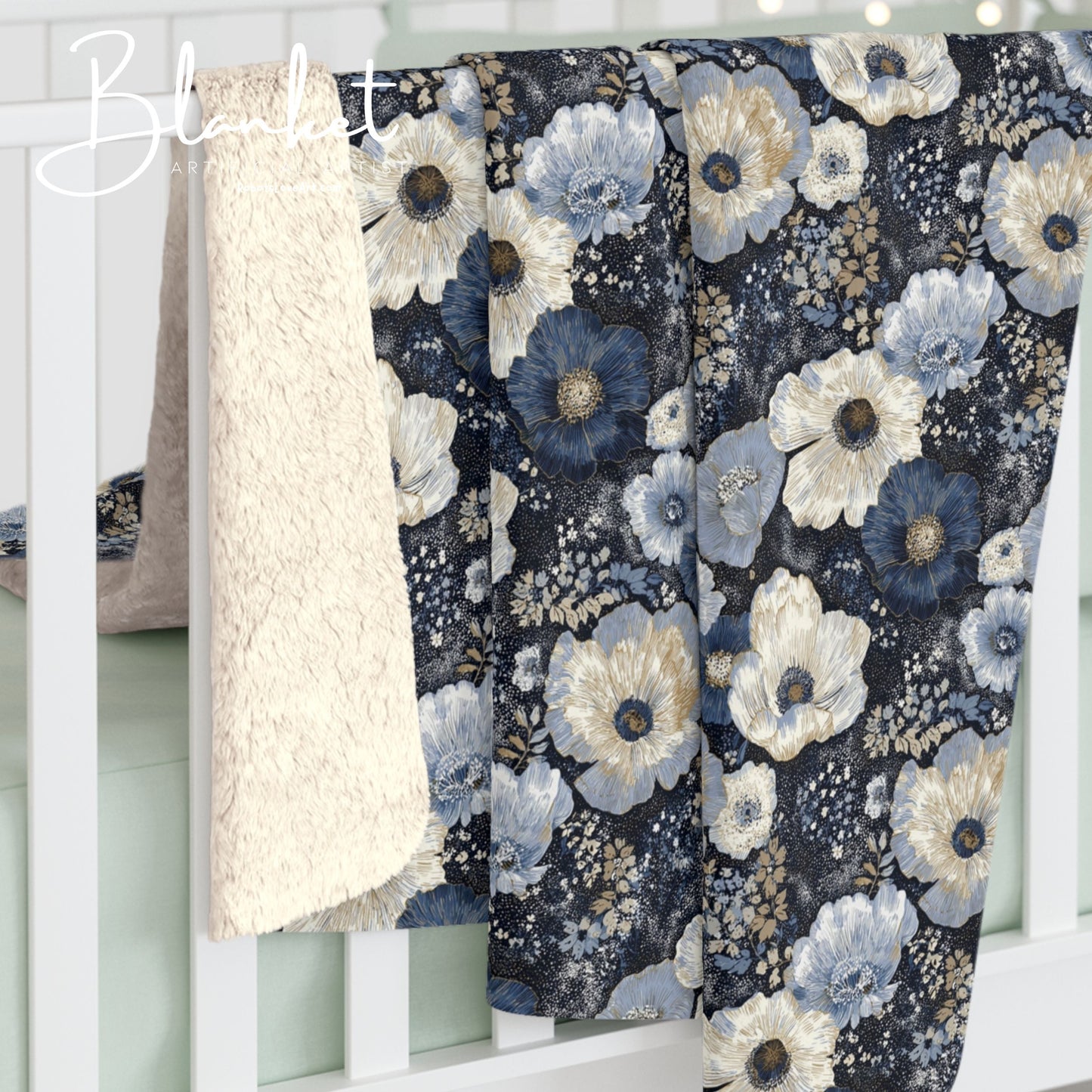 Dark Blues Floral Sherpa Fleece Blanket - Ideal Gift for Weddings, Birthdays, Housewarming