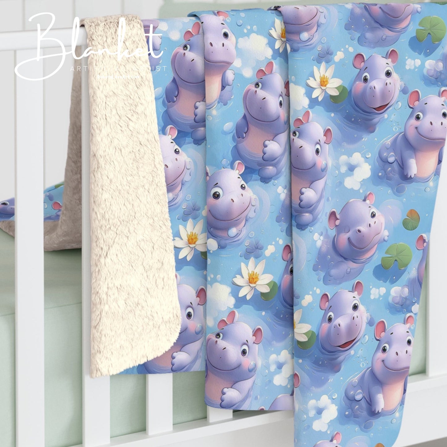 Cozy Hippo Sherpa Fleece Blanket, Soft Throw for Kids, Perfect Gift for Baby Showers