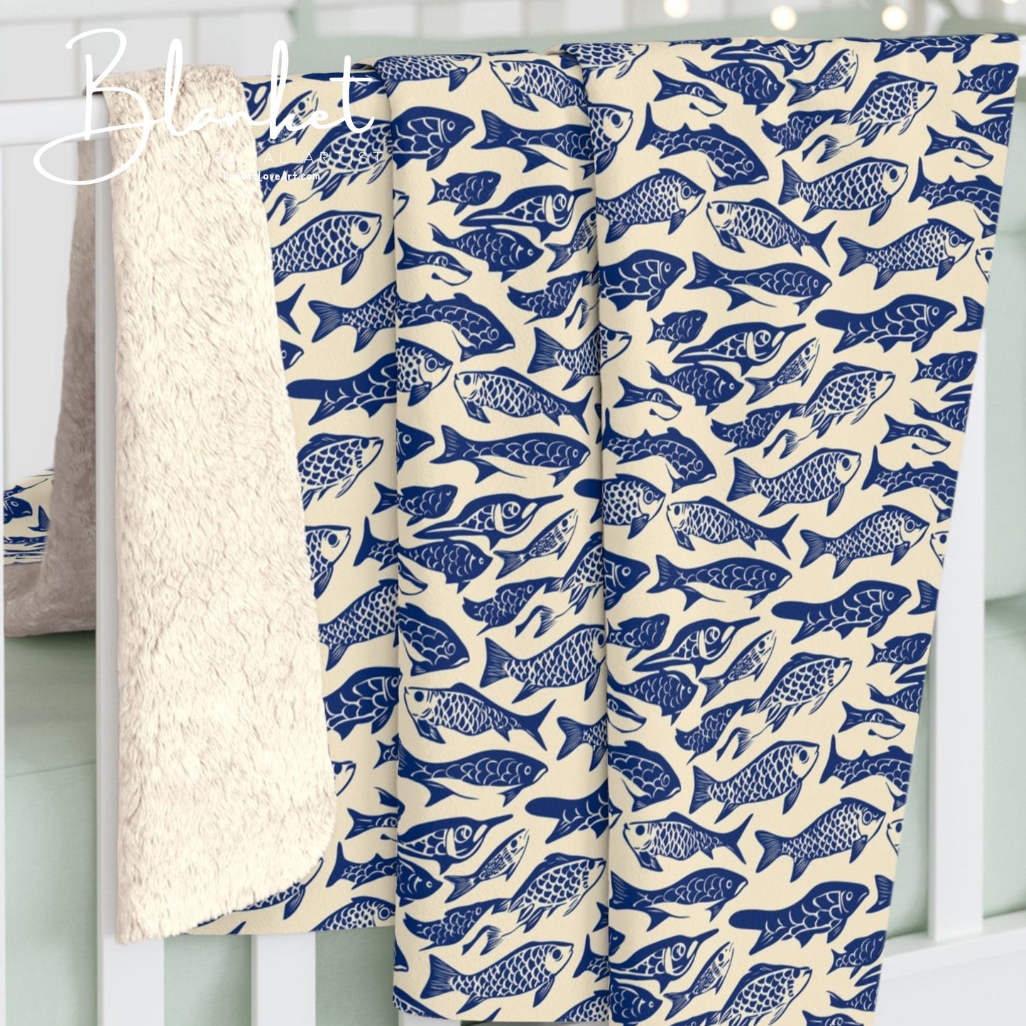Nautical Sherpa Fleece Blanket, Cozy Sea Life Throw, Perfect for Beach Lovers