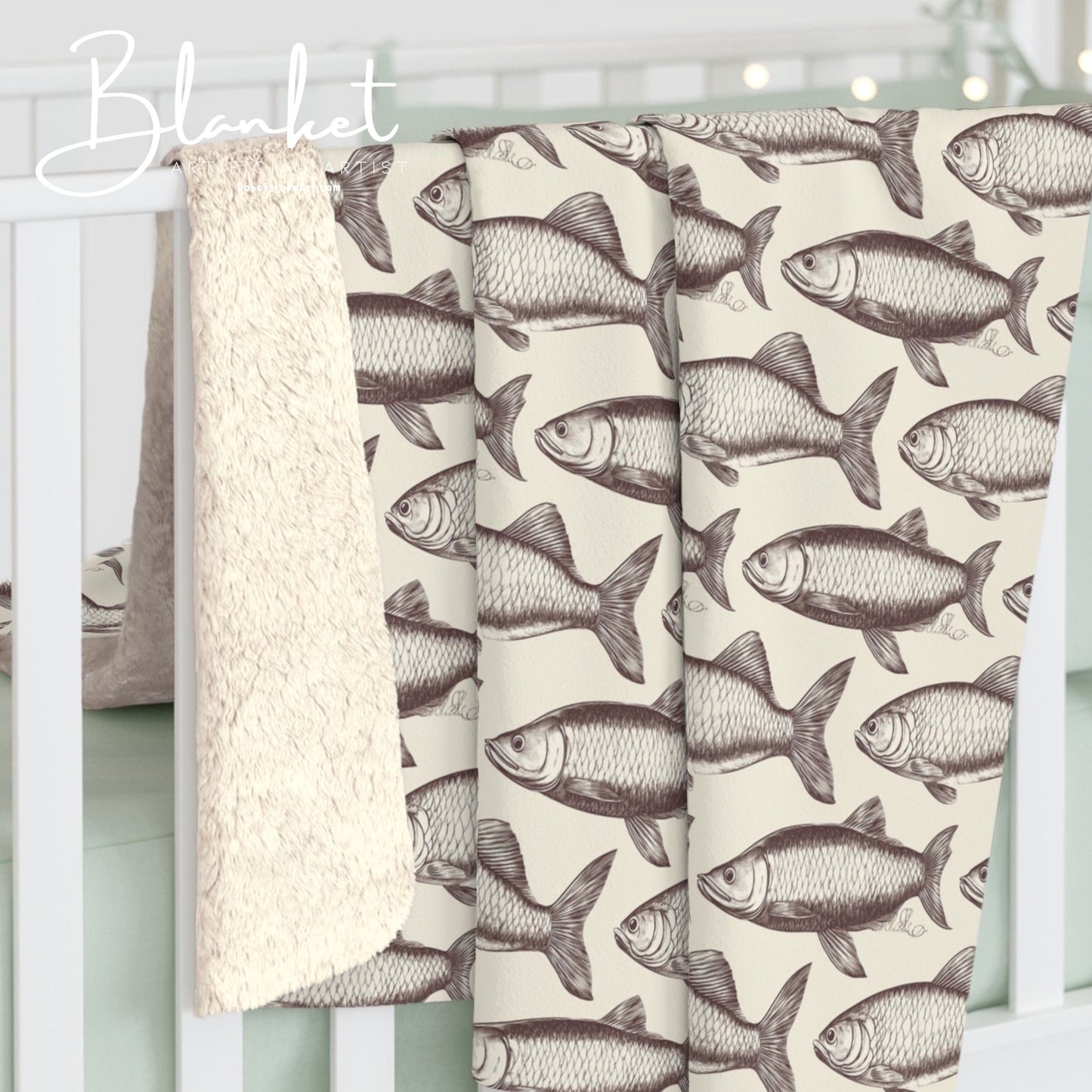 Cozy Fish Pattern Sherpa Fleece Blanket | Warm Throw, Perfect for Home Decor, Gifts, Camping, and Beach Days