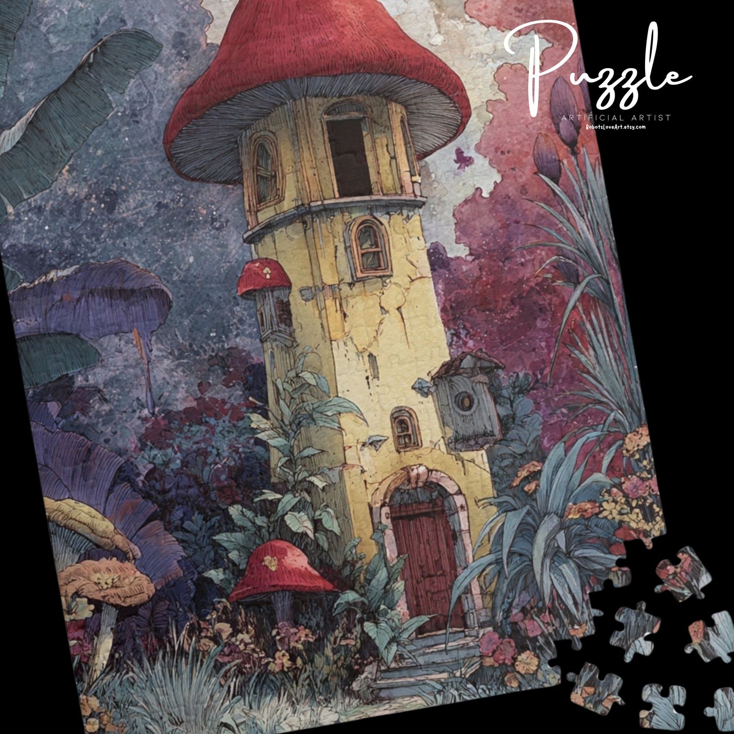 Whimsical Mushroom House Puzzle - 110, 252, 520, 1014-Piece Jigsaw Fun for Kids & Adults, Cozy Game Night Decor, Gift for Nature Lovers